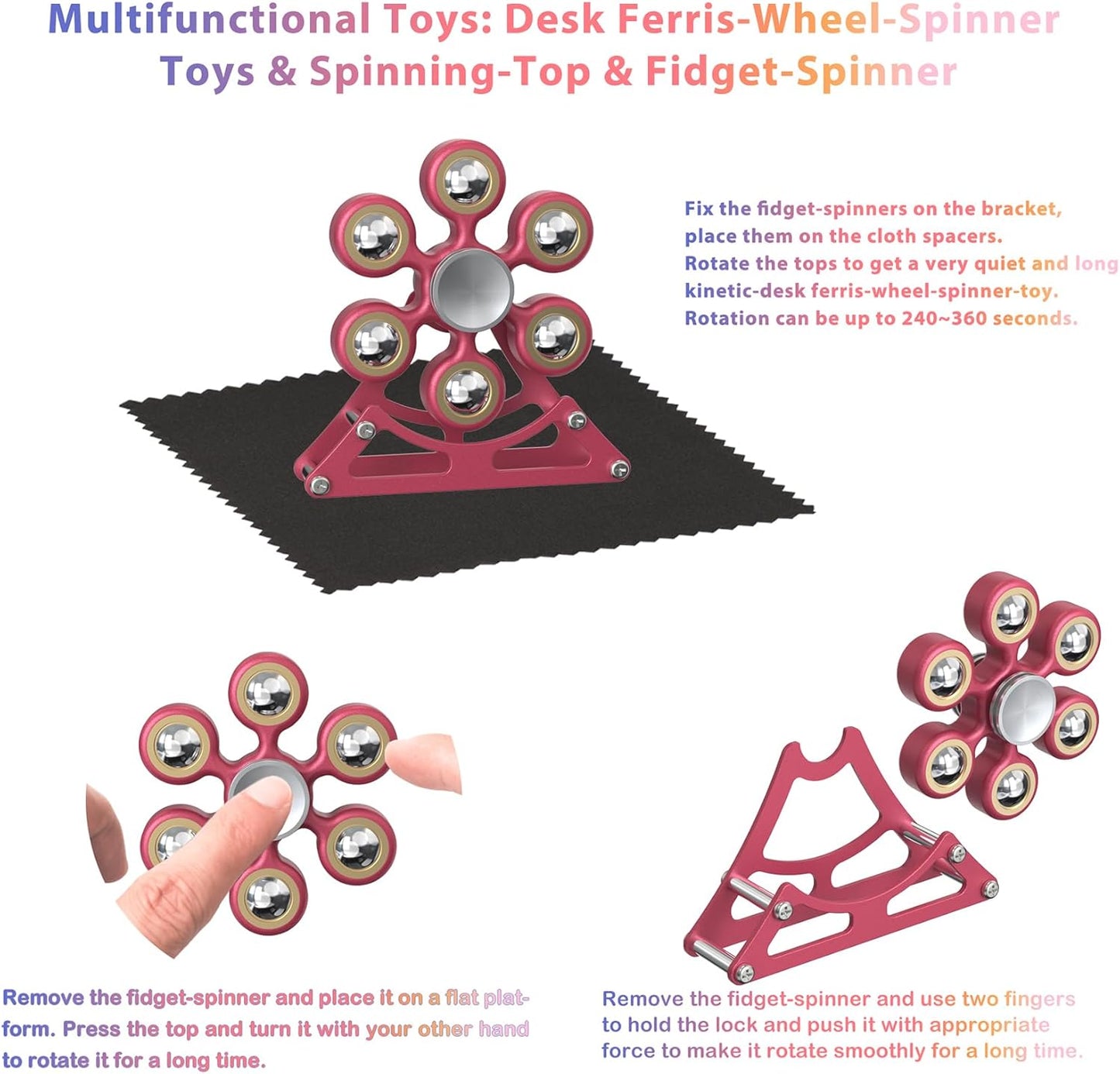 Desk-Fidget-Toys for Ferris-Wheels-Spinner: 4mins Metal Kinetic-Spinner Cool-Gadgets for Office Home School Christmas, EDC-Toy ADHD Tools Cool-Stuff Stress Relief Gift for Kid Children Teen Adult