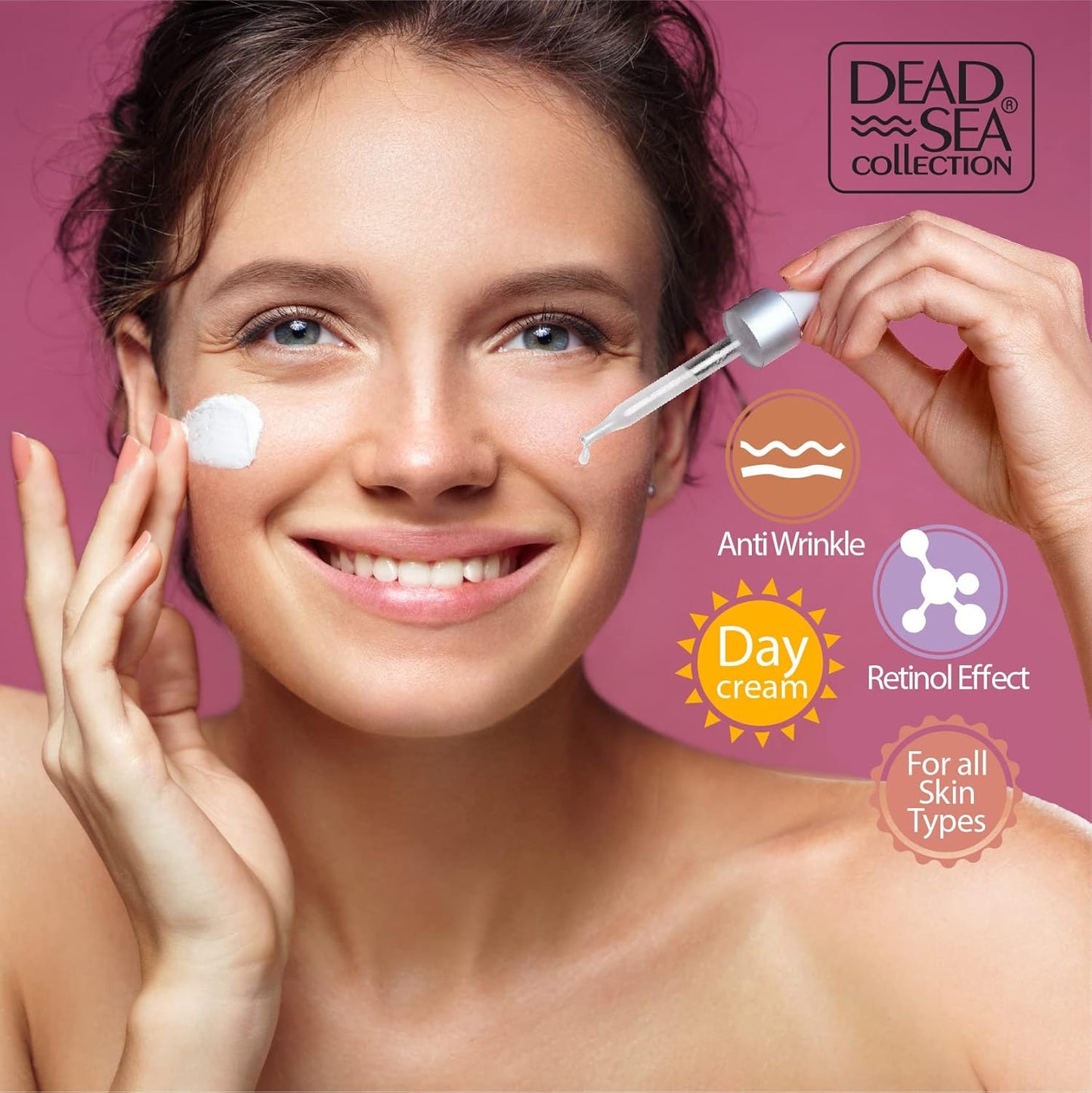 Dead Sea Collection Facial Kit Retinol - Day Cream (1.69fl.oz/50ml jar) & Facial Serum (1.69fl.oz/50ml bottle) - Pure Dead Sea Minerals - Anti-Wrinkle Hydration Smooth and Moisturized Skin