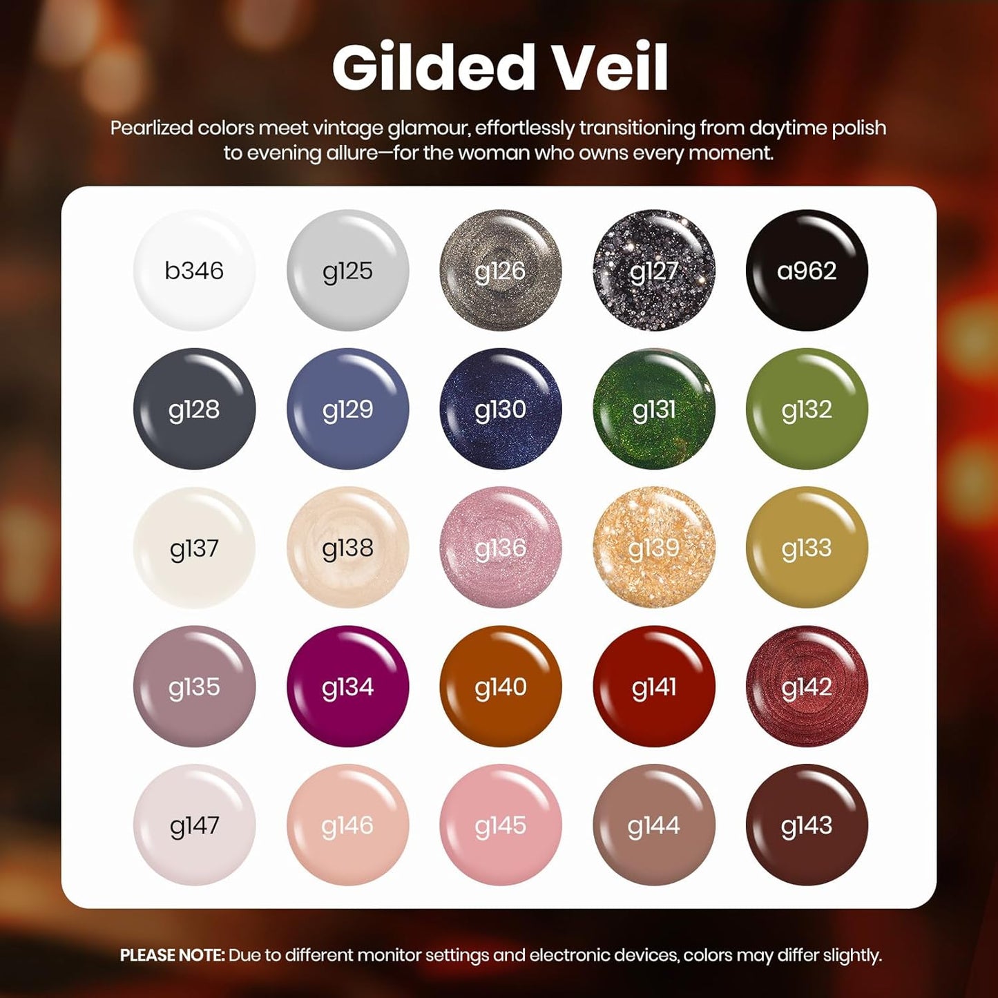 beetles Gel Polish Set - Fall Gel Nail Polish Kit 33Pcs 25 Colors Black White Burgundy Blue Nude Grey Green Glitters UV Nail Polish Set with Top Base Coat Soak off Nail Art Gift for Women Gilded Veil