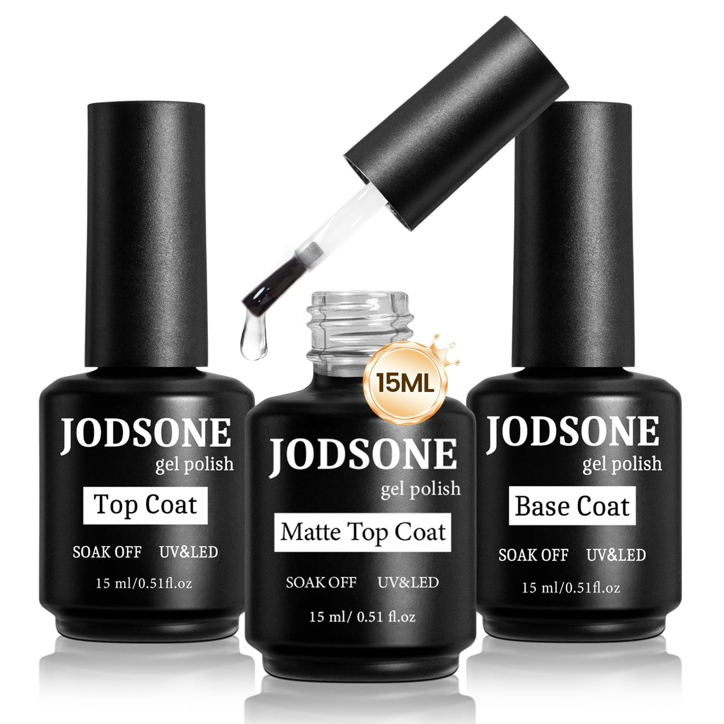 JODSONE 3 Bottles of Top Coat Matte Top Coat Base Coat Set Soak off Salon Use Home DIY Nail Gel