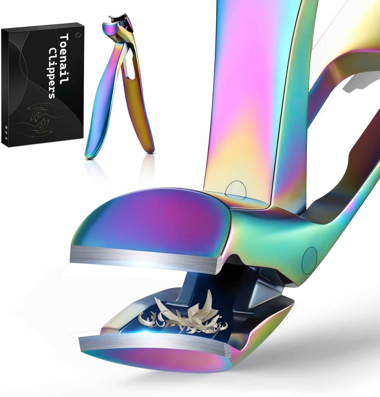 FERYES Angled Head Long Handled Toenail Clipper for Seniors - Large Wide Jaw Nail Clipper with Catcher for Thick Nails - Easier Trimming, Ergonomic Design (Rainbow