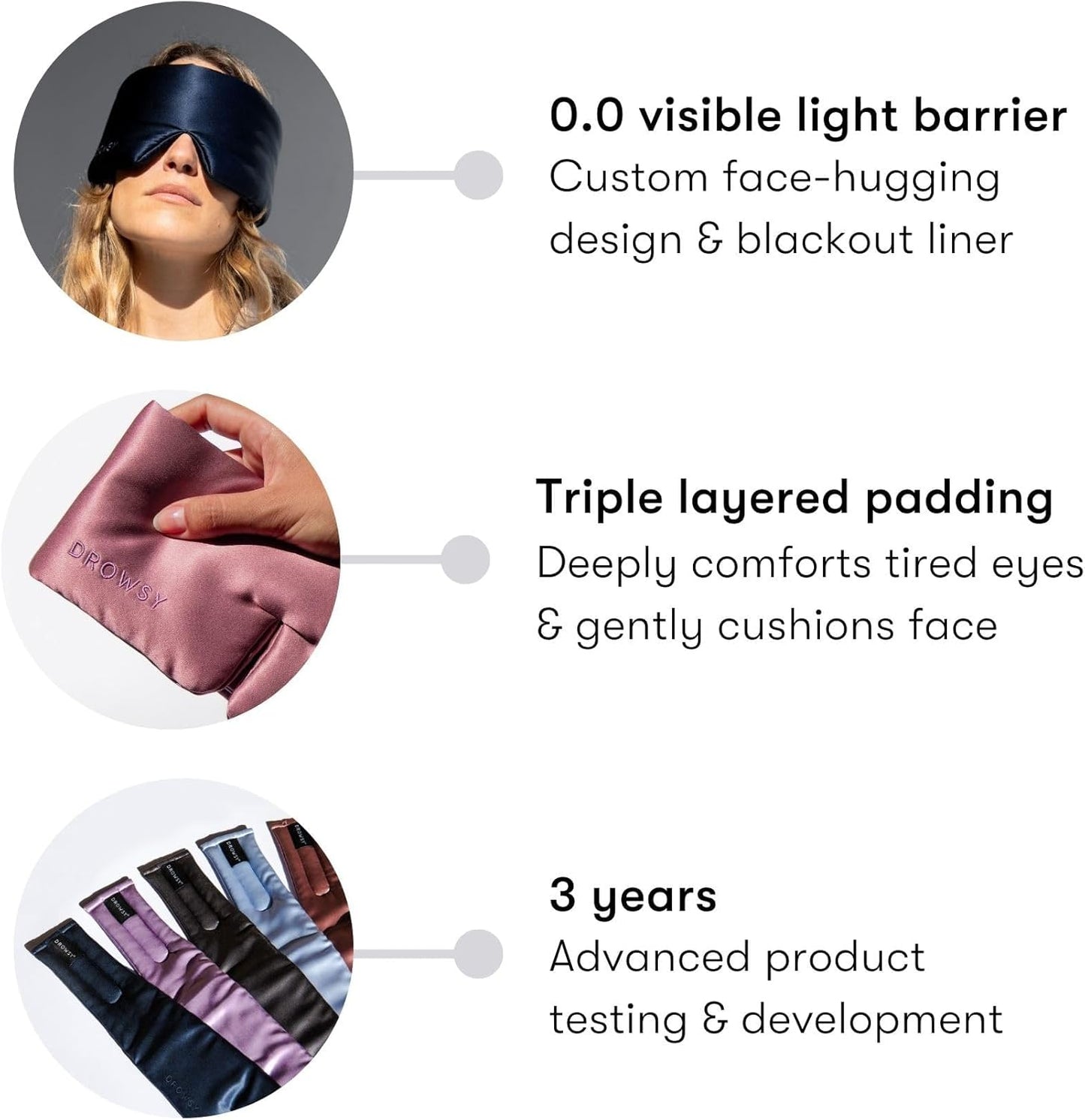 DROWSY Silk Sleep Mask - Face-Hugging, Padded Cocoon for Luxury Sleep in Total Darkness - 100% Pure Mulberry Silk (Damask Rose)