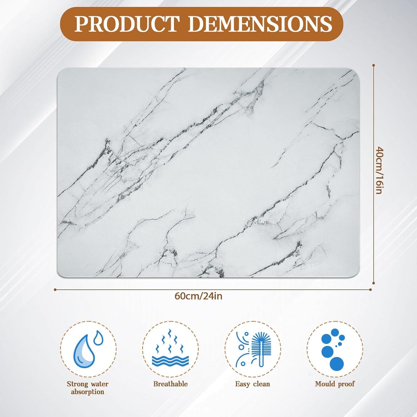 Dish Drying Mats for Kitchen Counter, 24"X16" Coffee Bar Mat for Countertops Heat Resistant Drainer Mat with Non-slip Rubber Backed Large Kitchen Drying Mat Absorbent Draining Mat (Light Gray)