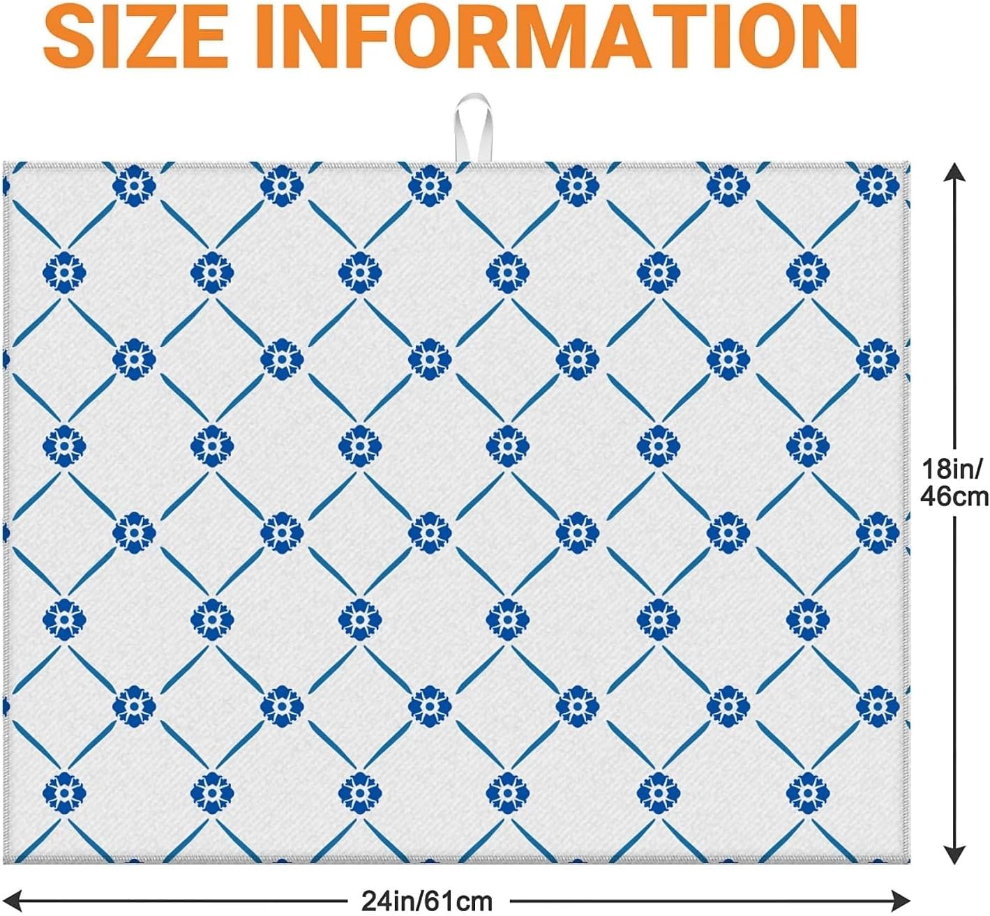 Dish Drying Mat For Kitchen Counter, Blue Floral Microfiber Absorbent Dish Drainer Rack Pad Reusable Large 18x24in Drying Mat