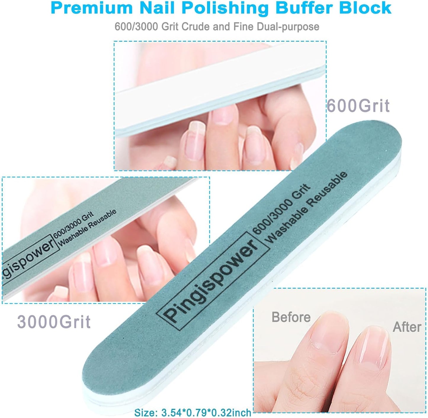 Nail Files and Buffers, 17PCS Professional Metal Nail File and Emery Boards for Natural Nails(100/180 & 600/3000 Grit), Reusable with Washable Nail Buffer Block for Women Home and Salon