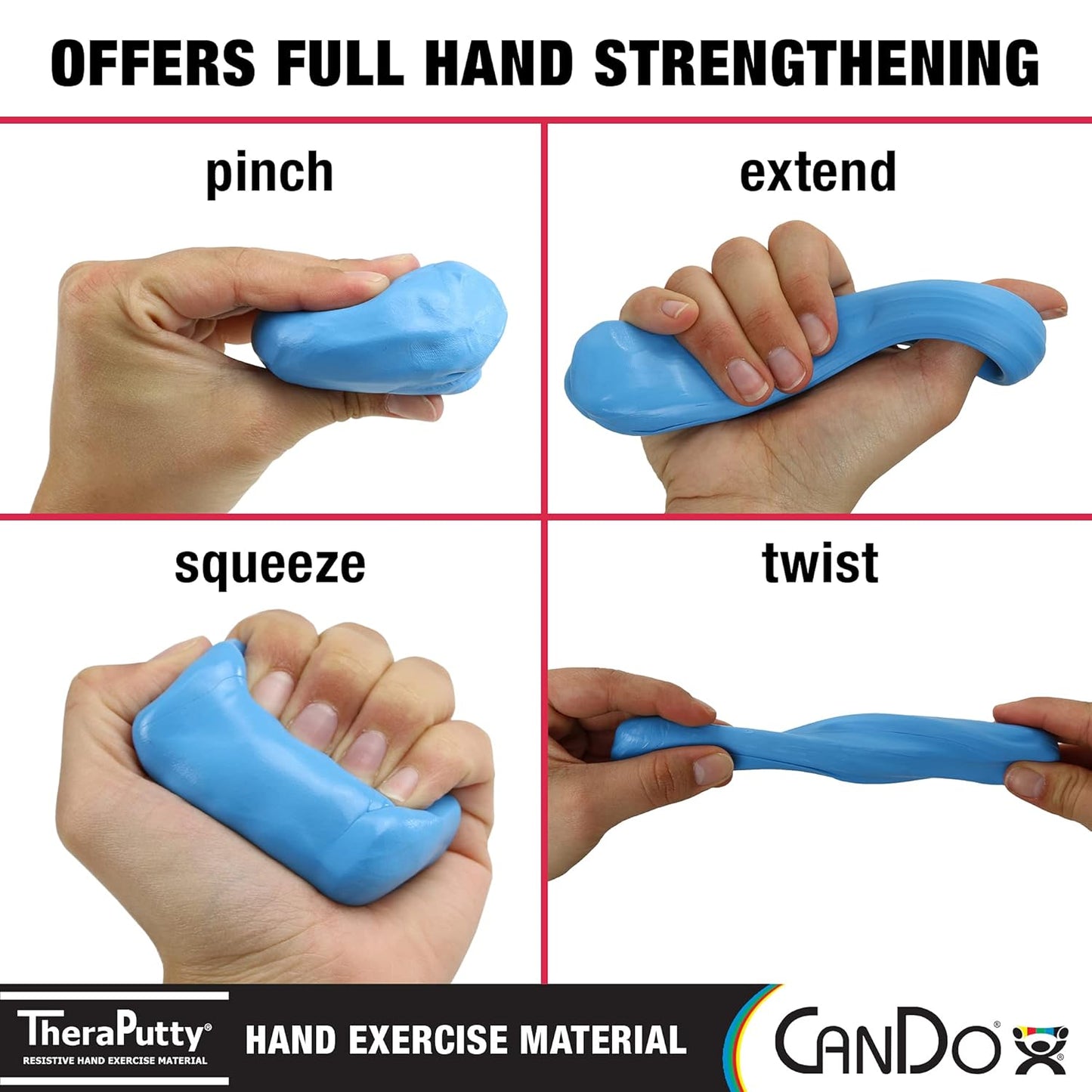 CanDo Theraputty Plus Hand Exercise Putty for Rehabilitation, Exercises, Hand Thearpy, Occupational Therapy, Hand Strengthening, Improve Motor Skills, Stress Relief 4-Ounce Blue Firm