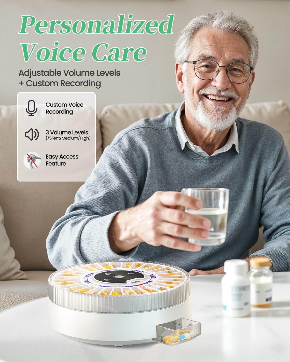 Colorwing® 2025 Smart Pill Dispenser for Seniors - 31-Slot Automatic Medication Organizer with Bluetooth Alarms, Fingerprint & Mechanical Dual Lock, Daily Timed Dispenser (Elderly-Friendly Design)