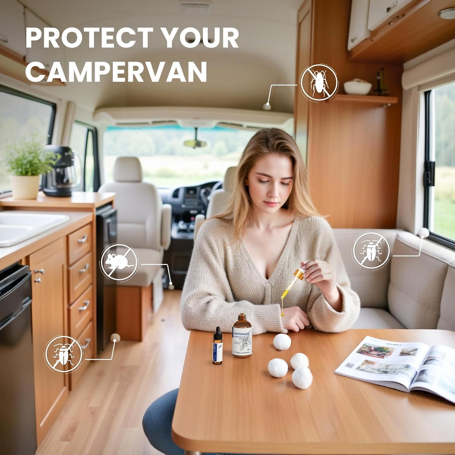 HIQILI Peppermint Essential Oil Add to Spray, Diffuser, Can Enjoy Air Freshening, Use in Kitchen, Bedroom, Office, Extra Free Travel Bottle - 3.38 Fl Oz/100 ML