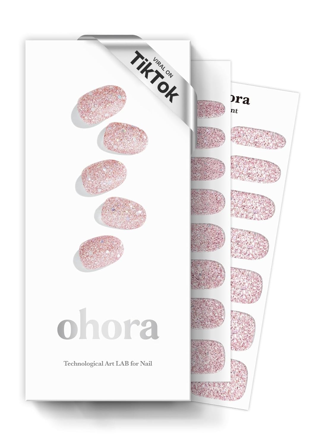 ohora Semi Cured Gel Nail Strips (N Pixie Dust) - Nude, Glitter, Works with Any UV/LED Lamps, Salon-Quality, Long Lasting, Easy to Apply & Remove - Includes 2 Prep Pads, Nail File & Wooden Stick