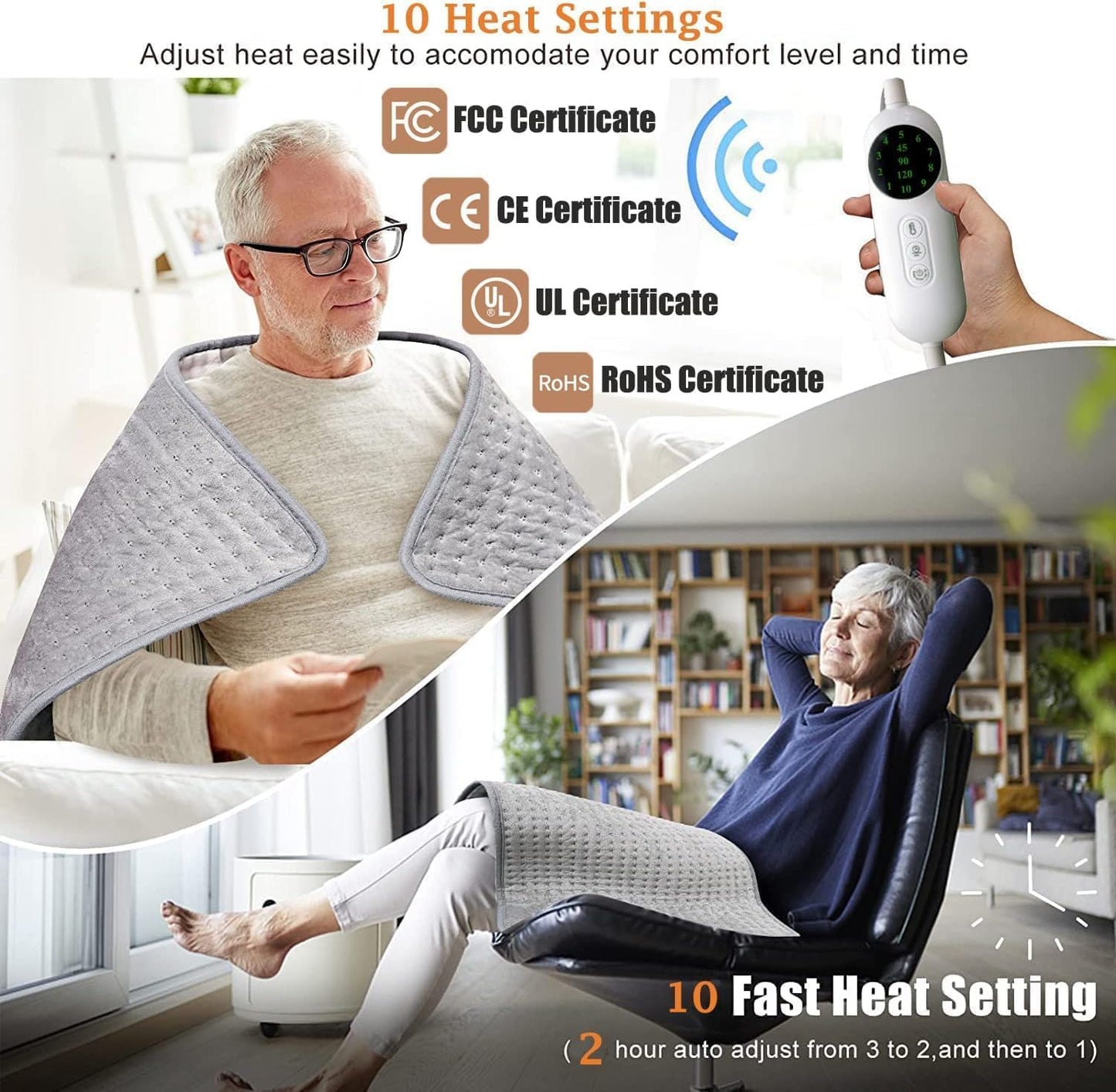 Eletric Heating Pad for Back Pain Relief & Period Cramps,16x30 Large Heating Pad for Back,Neck,Shoulder,Legs -10 Heat Settings & 3 Timer Options,Moist Heat Options, Gifts for Women Men