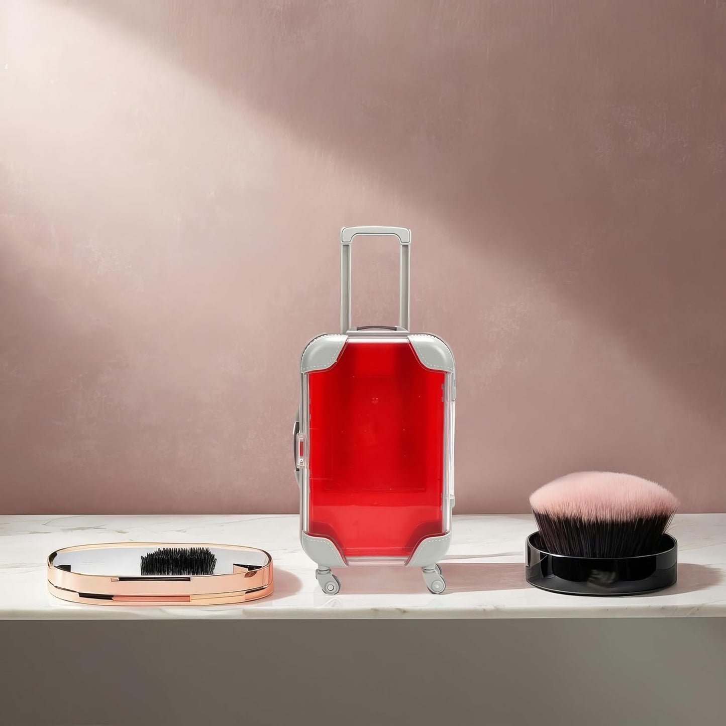 False Eyelash Storage Box, Portable Travel Organizer Mini Luggage False Eyelash Tray Makeup Tool (RED)