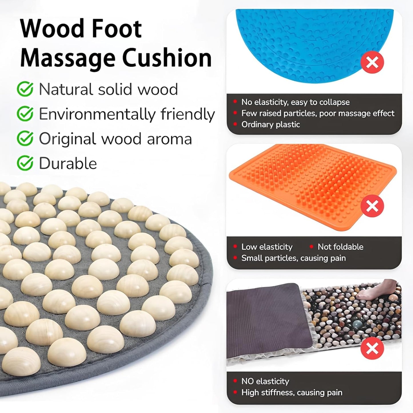 Foot Massage Mat,Wood Foot Acupressure Mat,Foldable Storage,Reflexology & Relaxation Tool for Tired Feet,Relaxation Gifts for Parents or Friends(19.7x19.7in)
