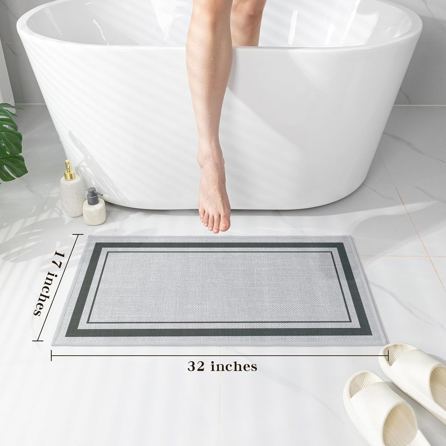 chakme Bathroom Rugs Mat 32x17, Ultra Thin Non Slip Bath Mat Quick Dry Absorbent Bath Mat for Bathroom, (Light Grey, 32"x17")
