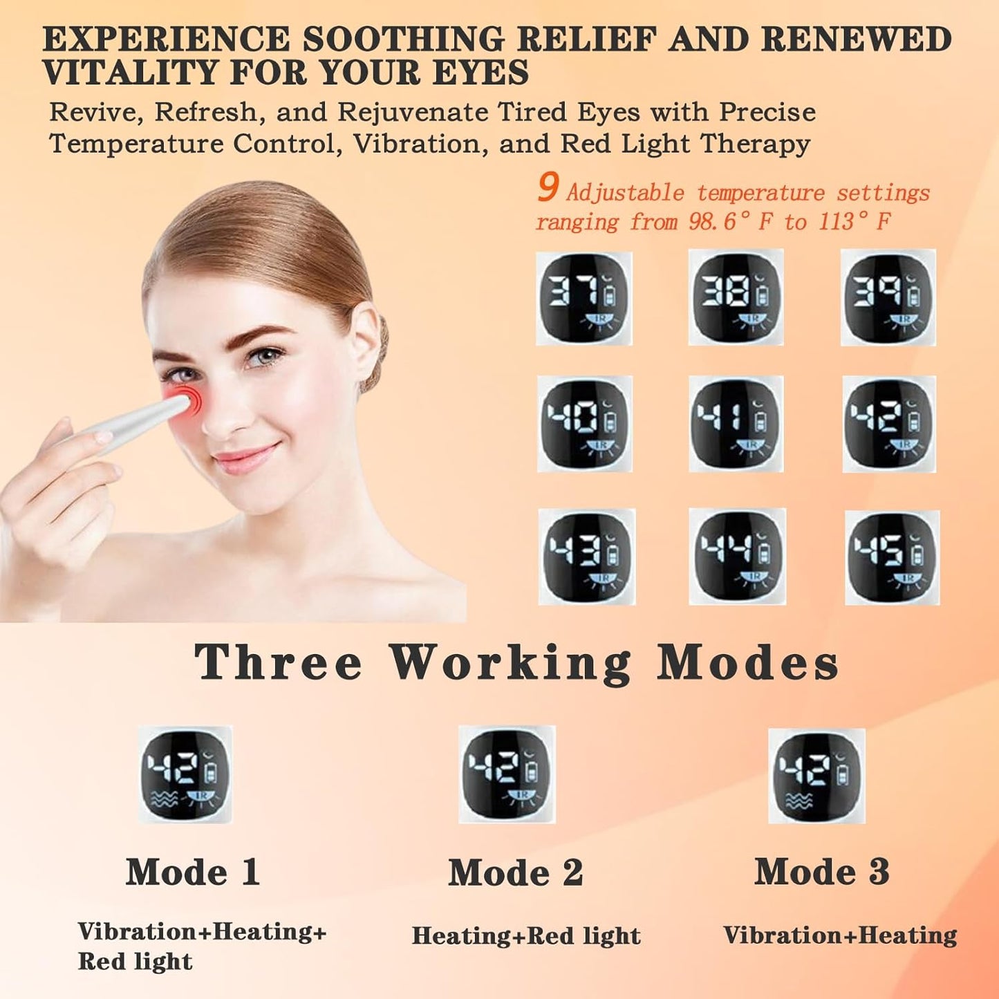 Eye Lift Wand, 3 in 1 Vibrating 98°F to 113°F LCD Display Screen Eye Massager for Dry Eyes, Dark Circles and Puffiness, Fine Lines and Wrinkles, Cream White