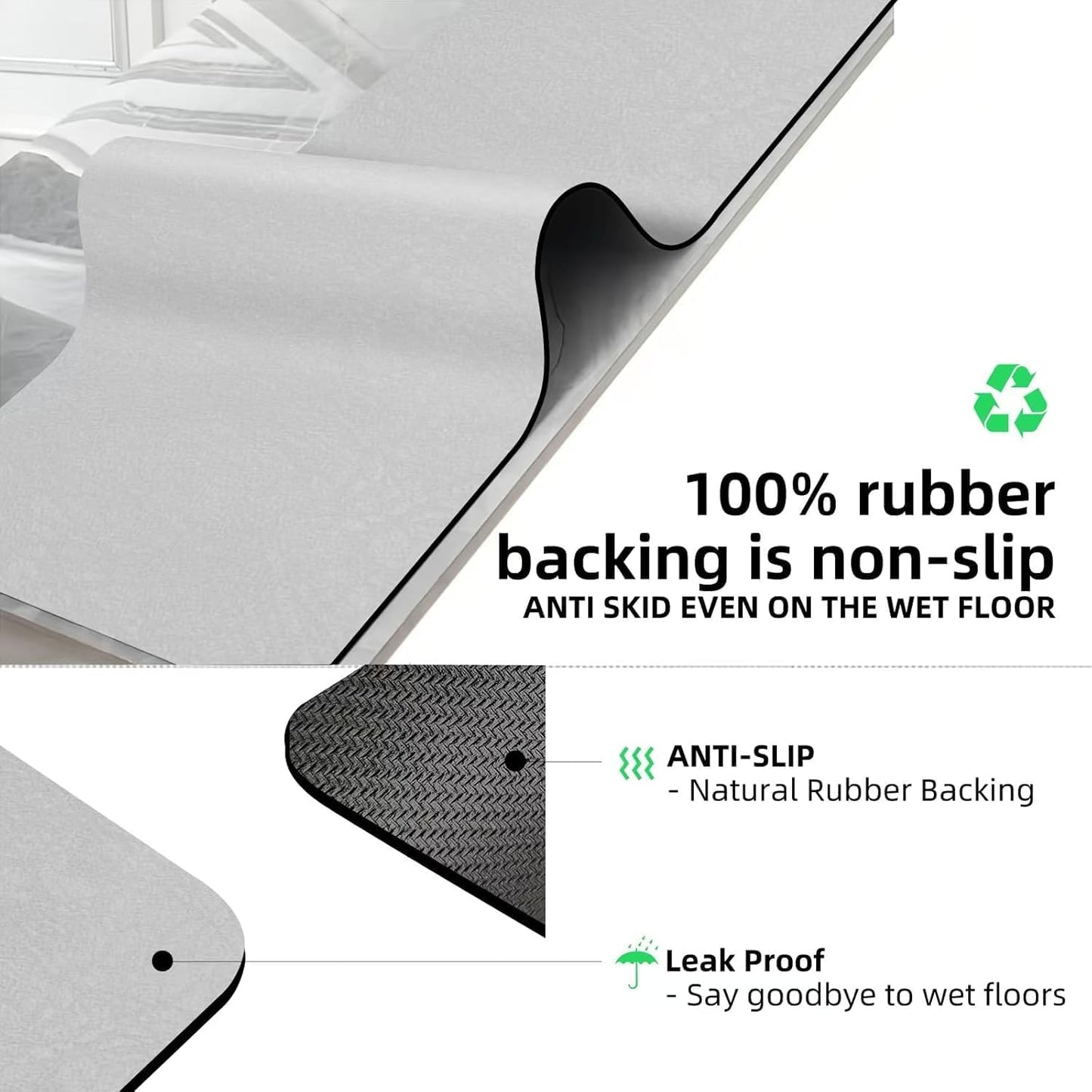 Diatomaceous Earth Bath mat Bathroom Rugs Super Absorbent Quick Dry Non Slip Bath Mat Thin Bathroom Floor Mats Fit Under Door-Shower Rug for in Front of Bathtub Shower, Grey, 23.6"x47.2"