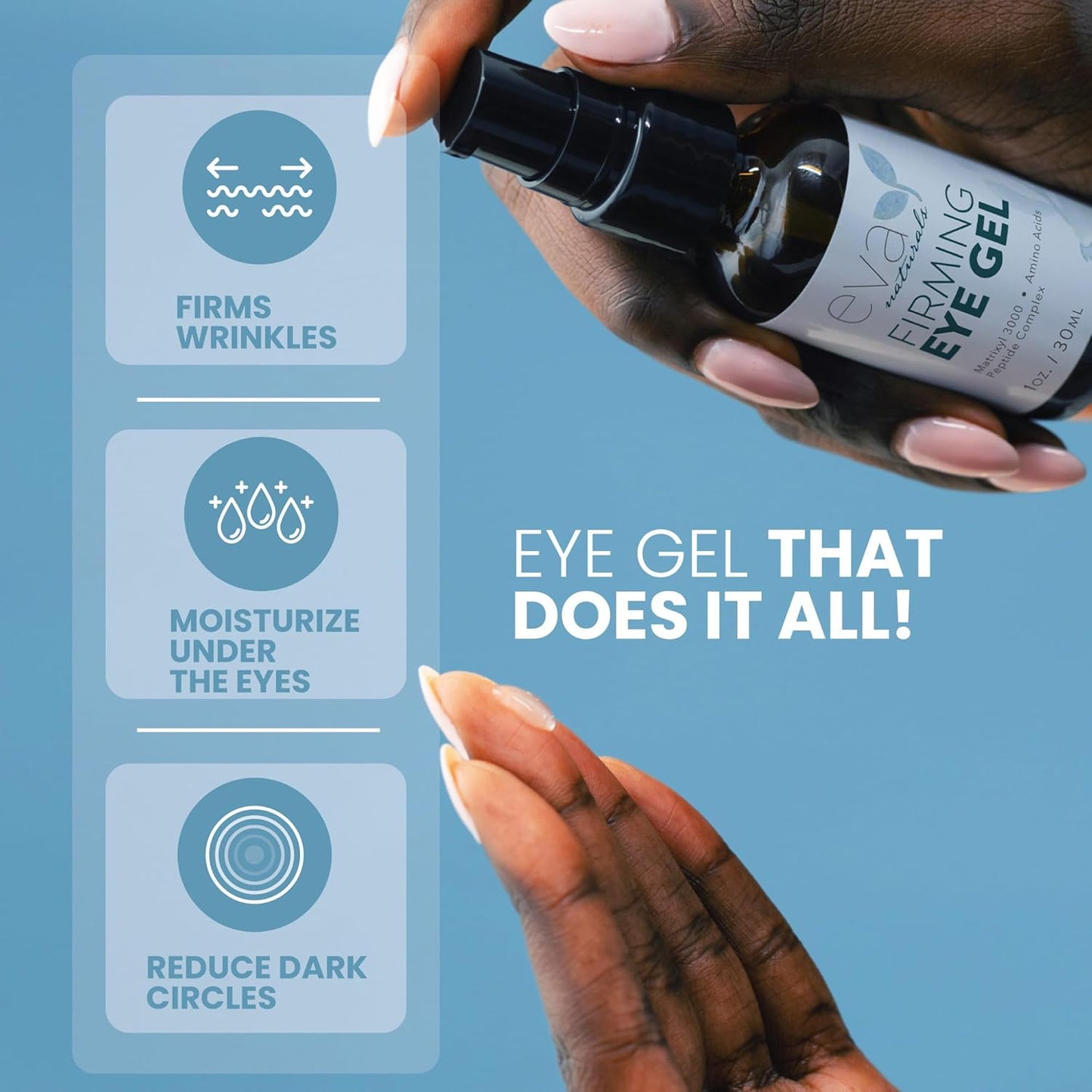 Eva Naturals Eye Gel for Dark Circles, Bags & Puffiness – Anti-Aging Serum with Peptides, Hyaluronic Acid & Botanicals – Firming Under Eye Treatment for Wrinkles, Fine Lines & Tired Skin – 1 oz