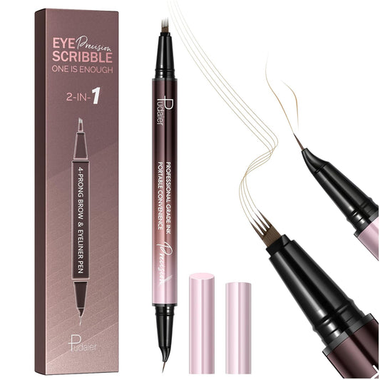 Eyebrow Pen, Waterproof Microblading Eyebrow Pencil, 2-in-1 Dual-Ended 4 Tip Eye Brow Makeup Pen for Women with Precise Curved Brush-Tip Create Natural Hair-Like Brows, Last All-Day (Light Blonde)