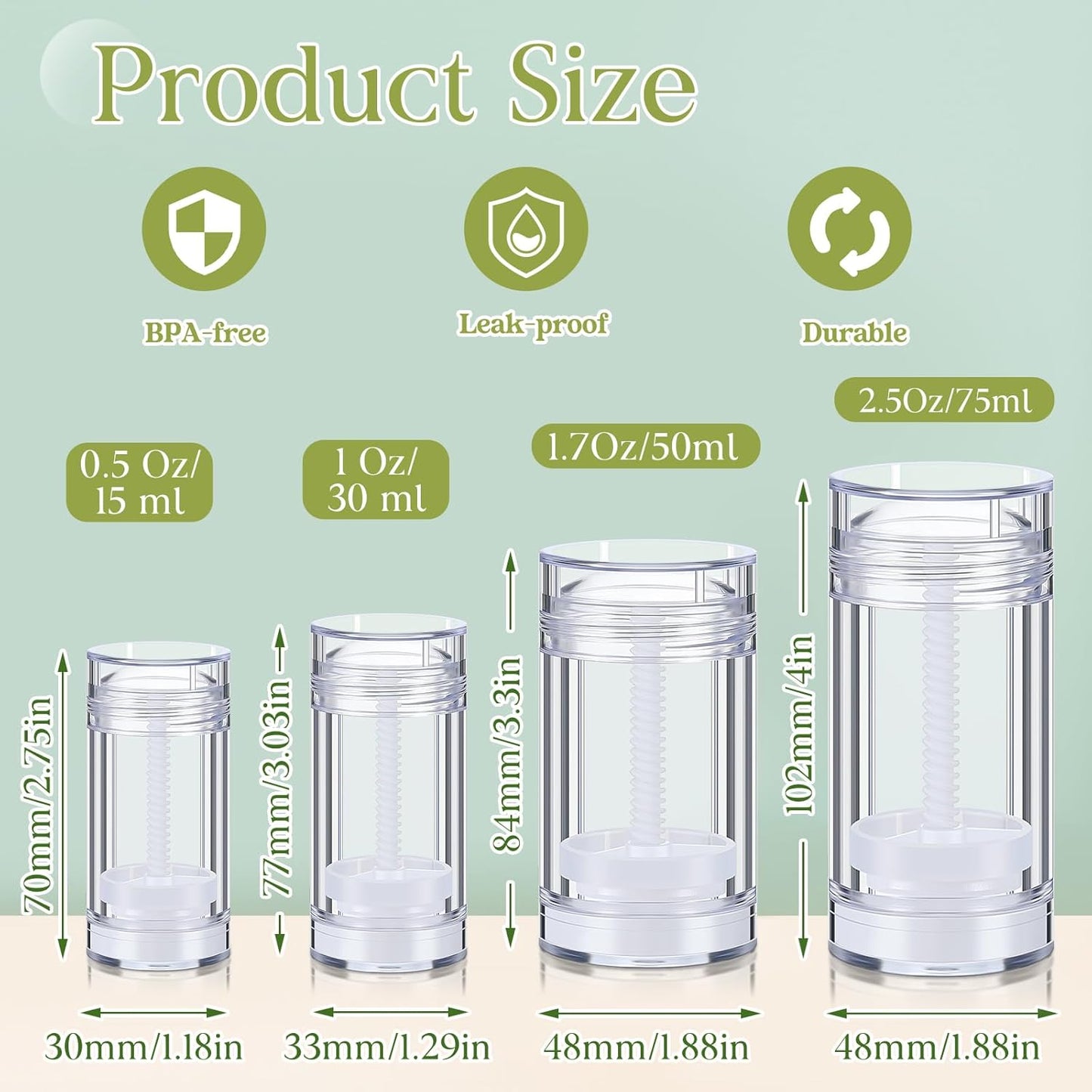 30 Pcs Empty Deodorant Containers Twist up Filling Stick Plastic Deodorant Container Refillable Bottles Bottomfill Round Lip Balm Tubes for Homemade DIY Lipstick Crayon(15 ml,Clear)