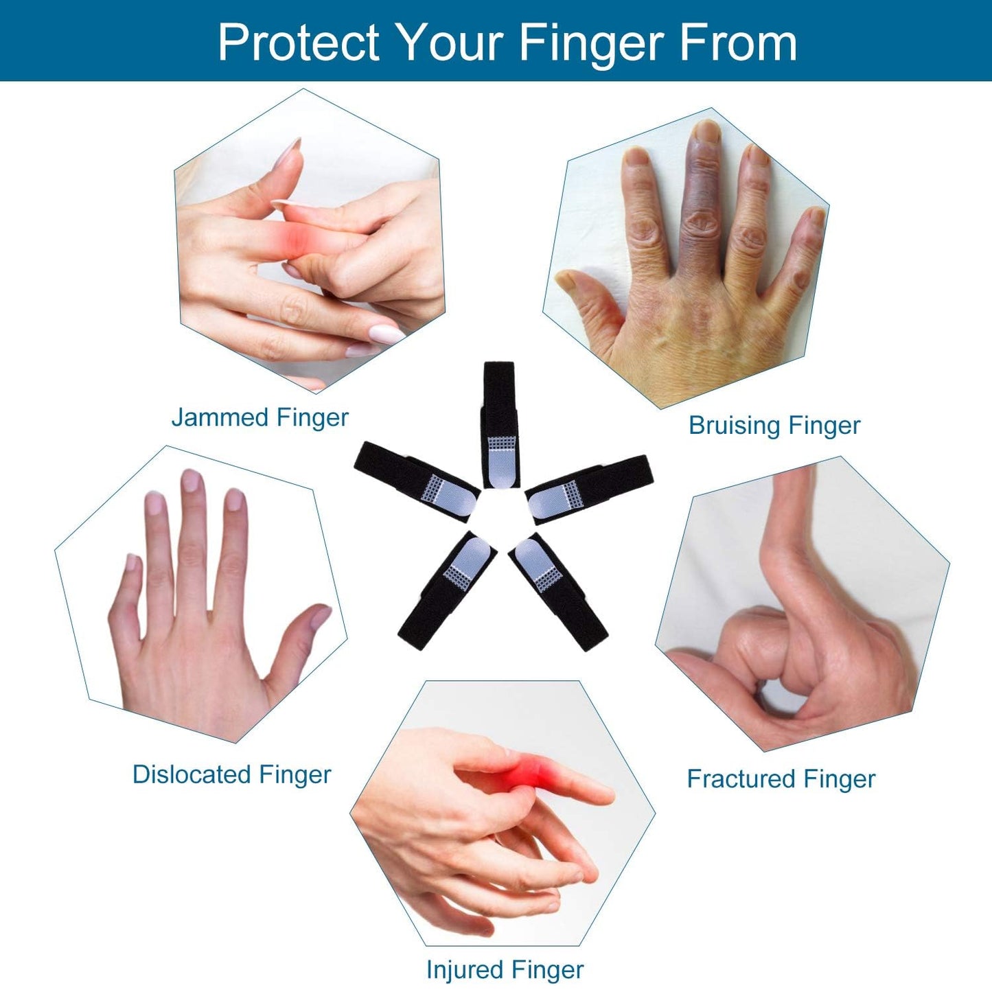 Finger Buddy Wraps, 6 PCS Finger Loops Tapes for Broken, Jammed, Swollen Finger or Dislocated Joint, Splints Brace for Pinky Ring Middle Index Trigger Finger, Toe Strap Bandage