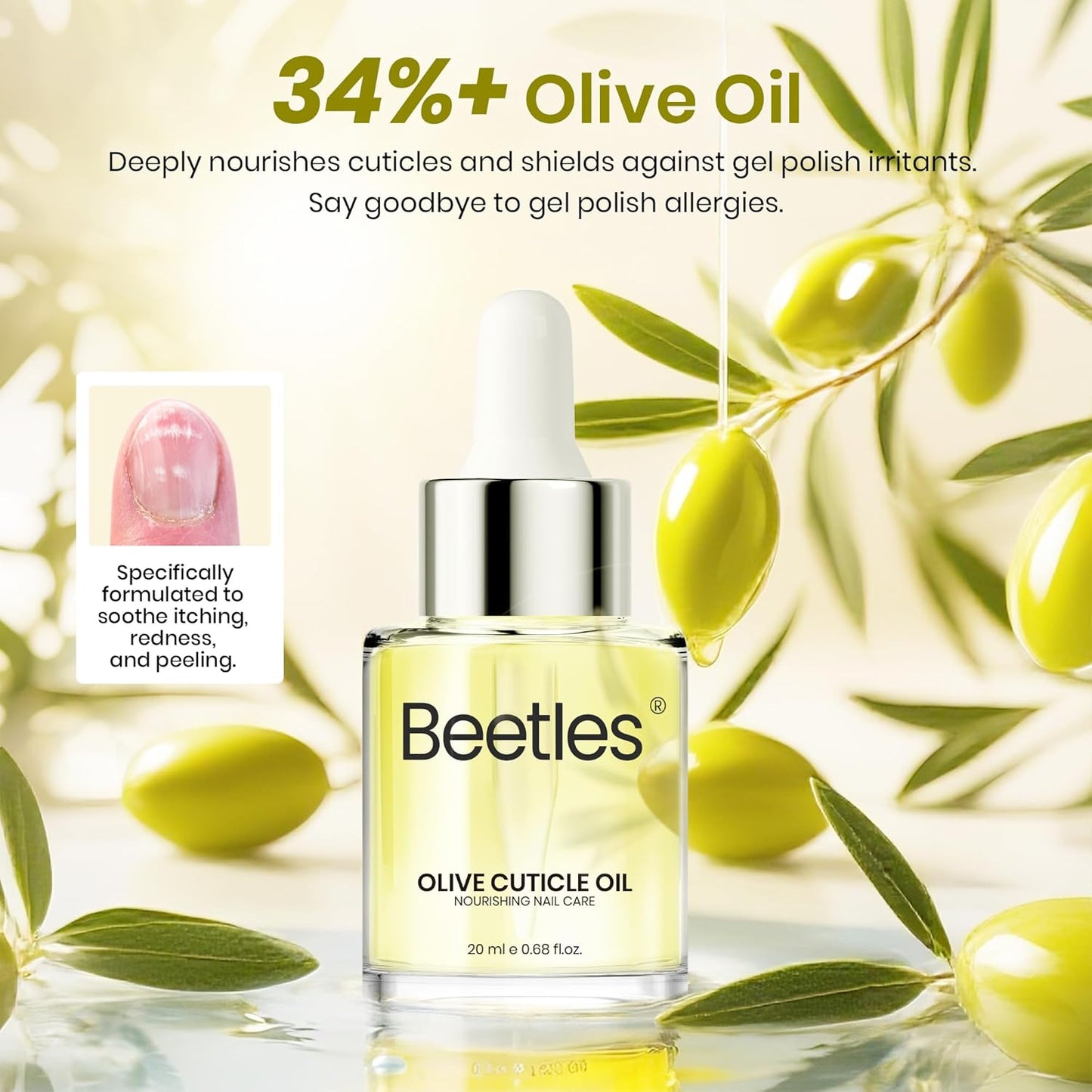 Beetles Cuticle Oil: Olive Oil for Nails Repair & Cuticle Oil | Allergy Relief for Gel Polish Users | Fast Soothing, Deep Nourishment