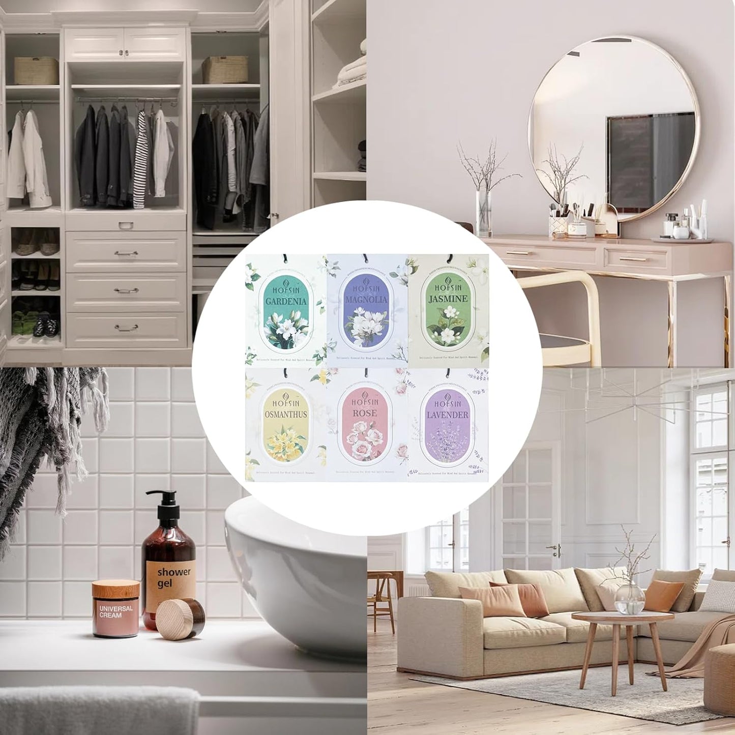 HOFSIN 12Pack Lavender Sachets with Hanging Strings,Long Lasting,Scented Paper Bags,Air Freshener Deodorizer for Closet and Drawer,Home Fragrance for Wardrobe,Car(Lavender)