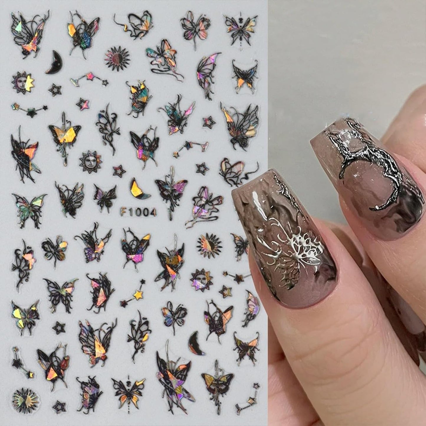 Butterfly Nail Art Stickers Decals 3D Self-Adhesive Laser Butterfly Nail Stickers Holographic Butterflies Design Nail Art Supplies for Women Acrylic Nail Art Decoration Accessories 8 Sheets