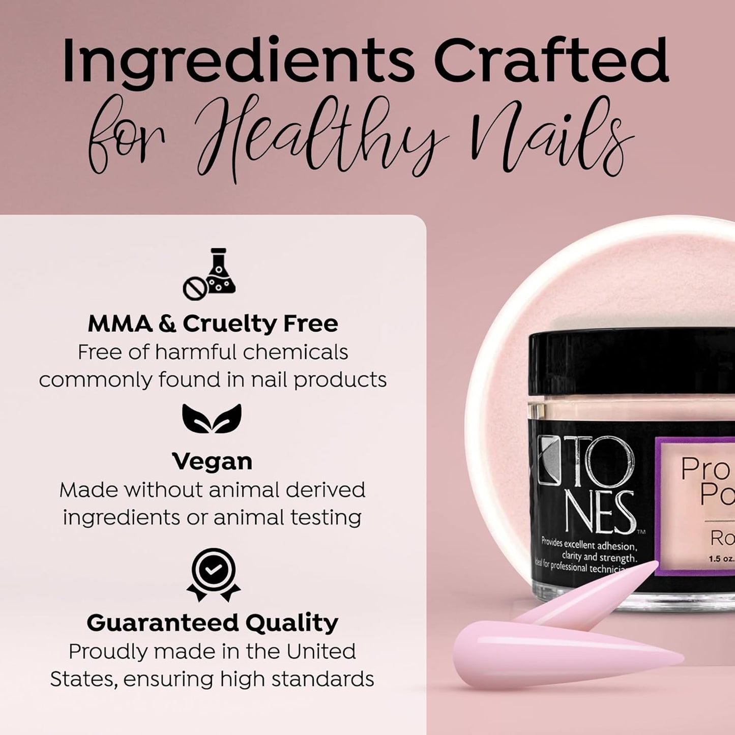 Tones Pro Acrylic Nail Powder, Royal Pink (Soft, Creamy Pastel Pink), (8.5 Fl Oz) - Long-Lasting & Non-Yellowing Polymer for Salon Quality Nail Extensions & 3D Art