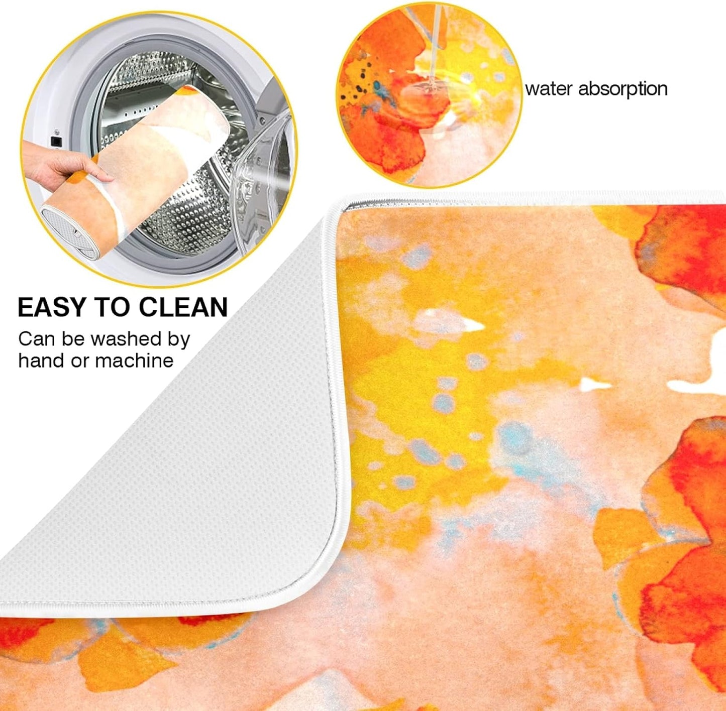 Dish Drying Mat for Kitchen Counter 18 x 16 Inch Corn Poppy Orange Flower Microfiber Dish Mat Drying Pad Absorbent Dishes Pad Dish Drainer Rack Mats