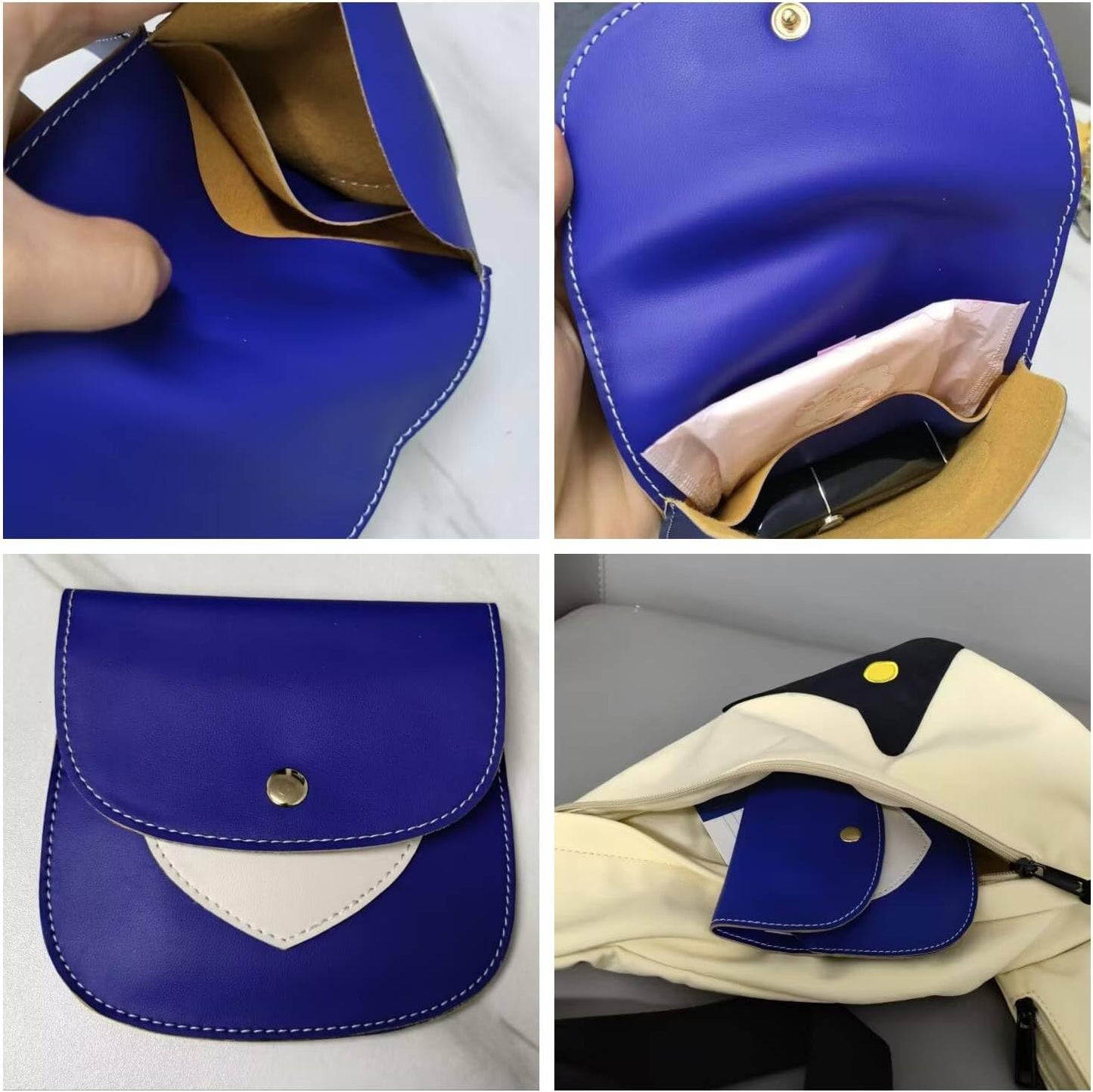 1Pcs Leather Sanitary Napkin Storage Bag, Portable Period Kit Bag, Pad Pouch Tampon Bag Sanitary Napkin Receptacle (Blue)