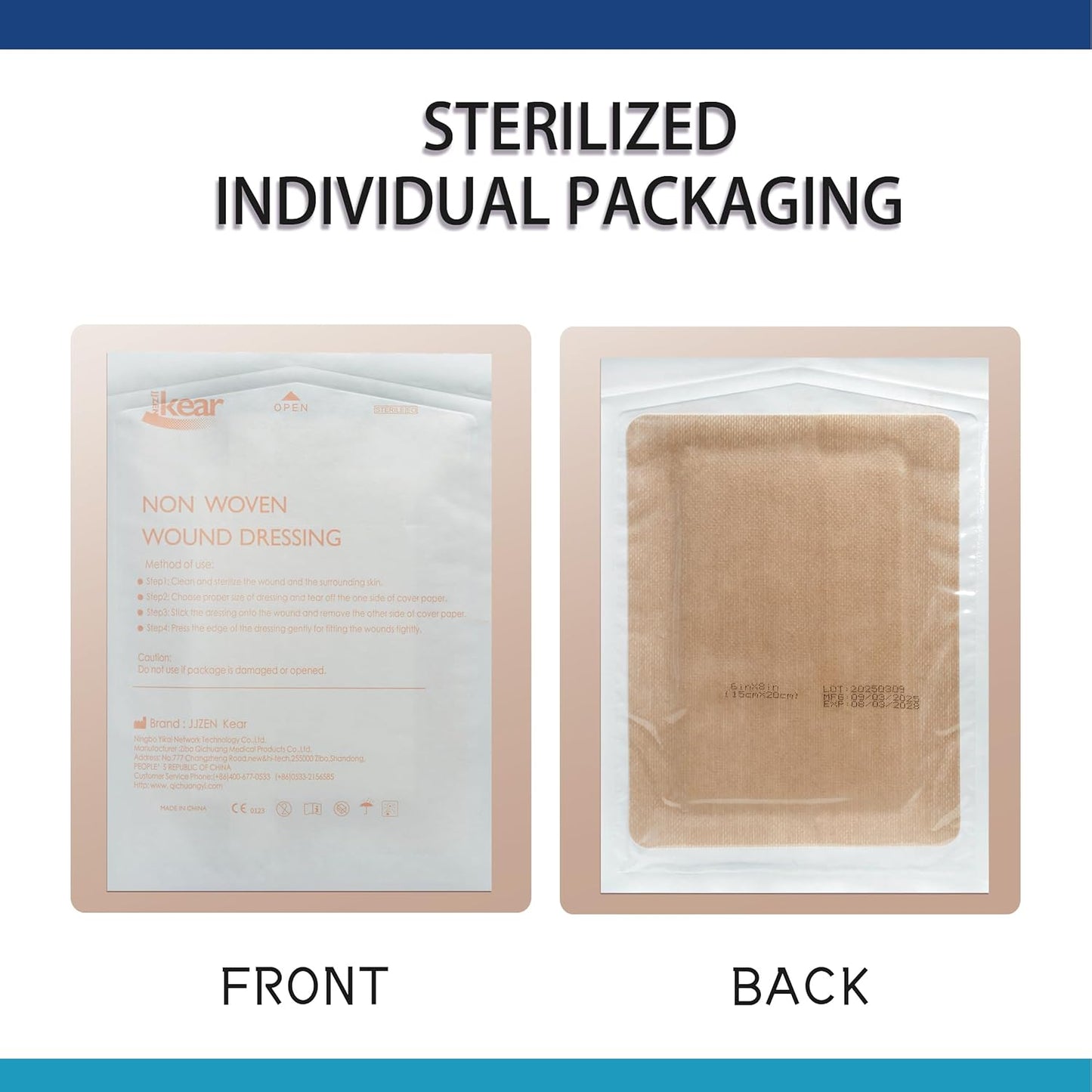 6"X8" 20 PCS Extra Large Sterile Nude Island Dressing Bandage for Wound - Self-Adhesive Boarded Gauze Pads - Latex Free - Medical Grade(Nude, 6"X8"-20PCS)