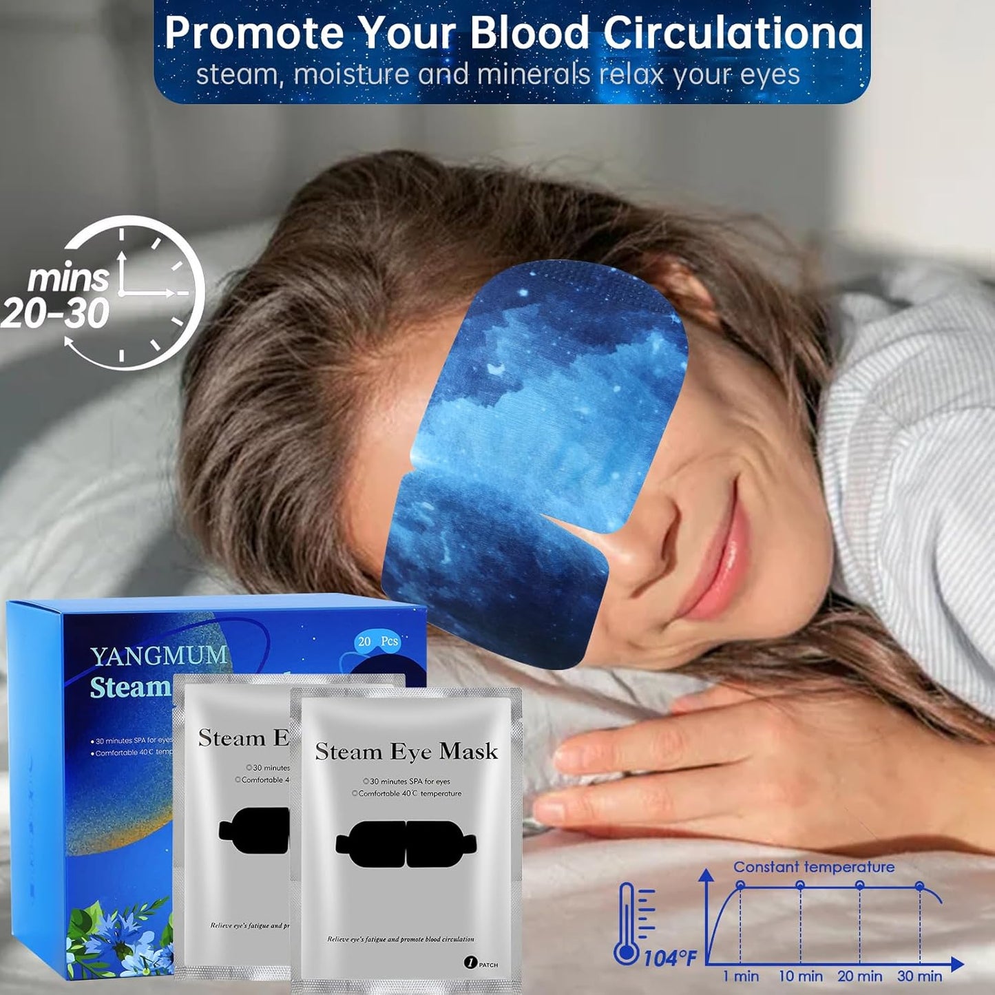 20 Packs Steam Eye Masks for Dry Eyes,Unscented Self Heating Eye Masks Soothing Tired Eyes, Disposable Sleep Masks Help Falling Asleep, Warm Compresses Relieve Dry Eyes and Relax Tired Eyes