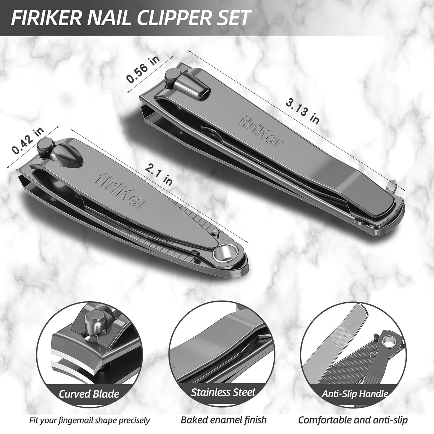 Nail Clipper Set, Sturdy Stainless Steel Fingernails & Toenails Clippers & Nail File, Sharp Effortless Fingernail Toenail Trimmer, Portable Nail Cutter for Women Men（Gray）