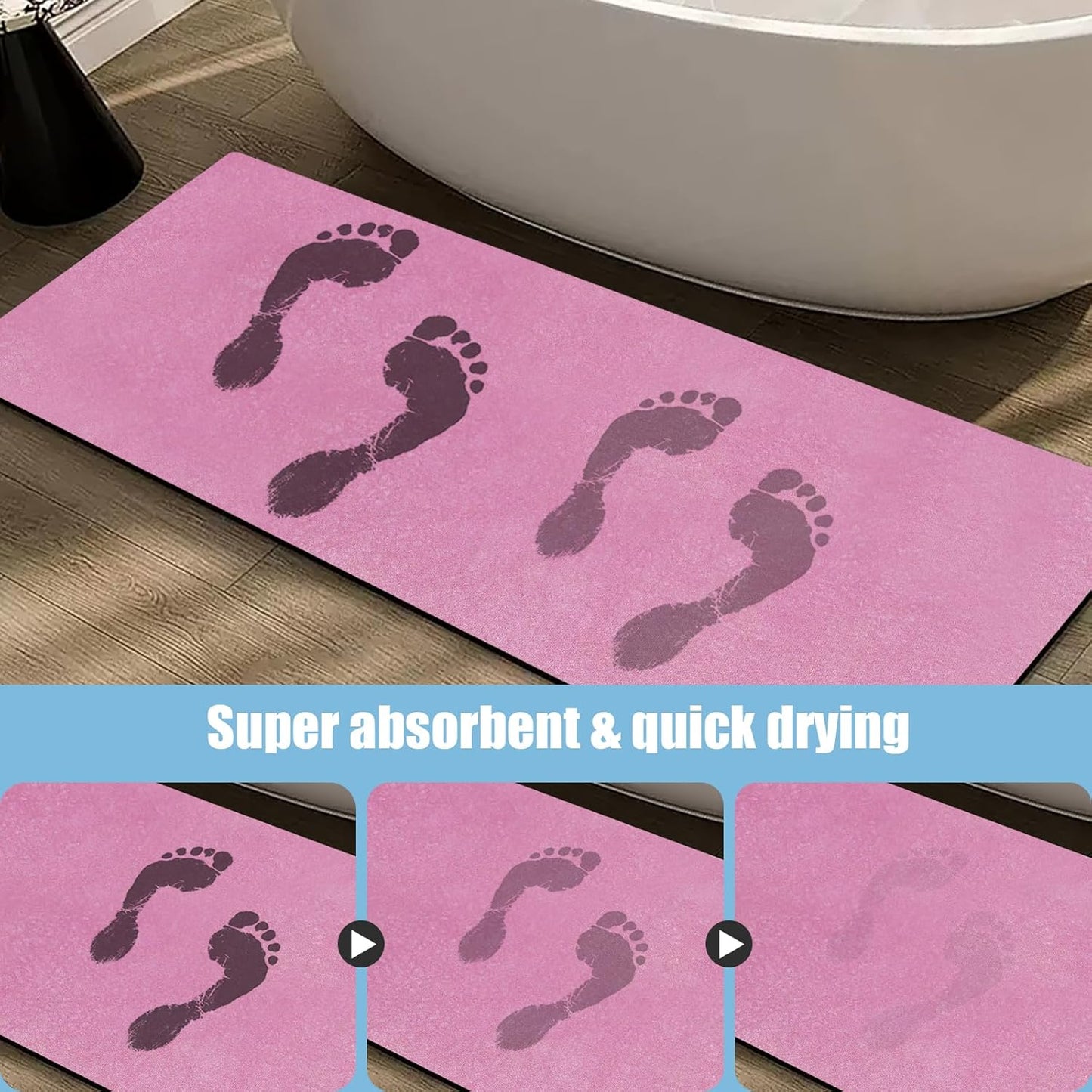 Diatomaceous Earth Bath mat Bathroom Rugs Super Absorbent Quick Dry Non Slip Bath Mat Thin Bathroom Floor Mats Fit Under Door-Shower Rug for in Front of Bathtub Shower, Pink, 23.6"x66.9"