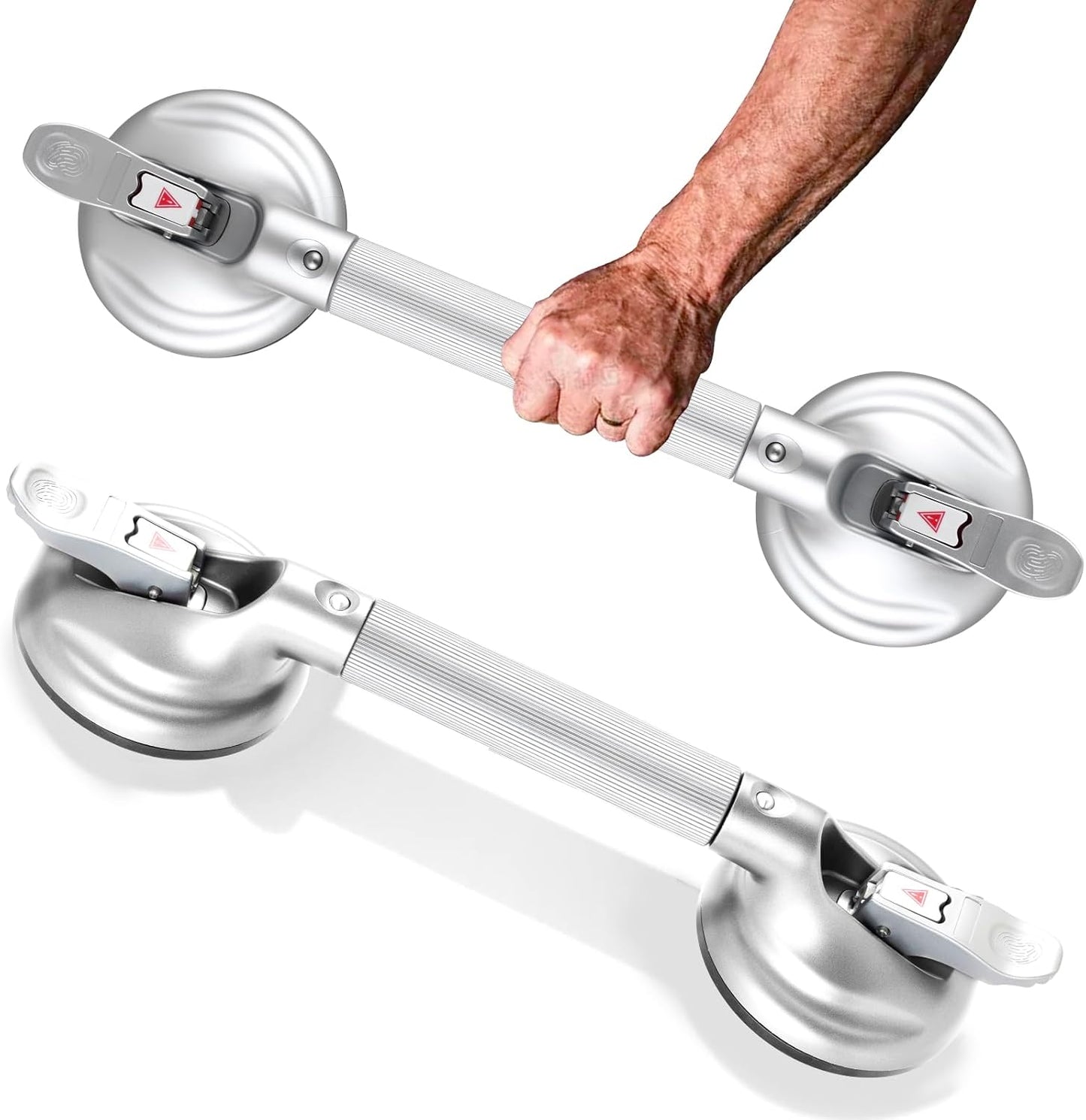 17-Inch Shower Handle - Upgraded Grab Bar with Strong Suction Cups for Bathtub & Shower Safety, Ideal for Seniors, Elderly, Disabled -Silver