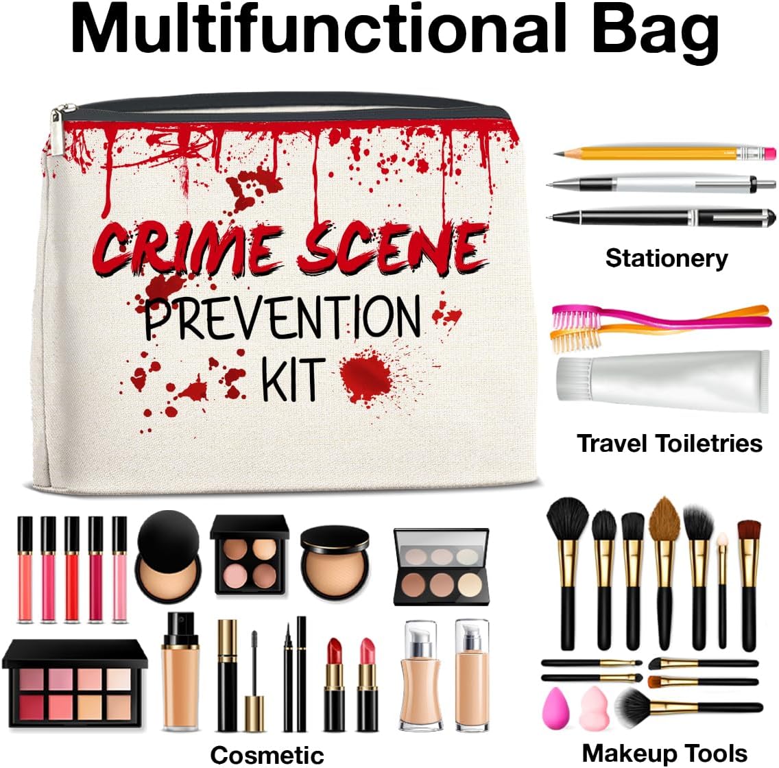 Funny Crime Scene Prevention Kit Makeup Bag Gifts for Women Crime Show Lover Period Pouch Tampon Case Cosmetic Bag Zipper Pouch Travel