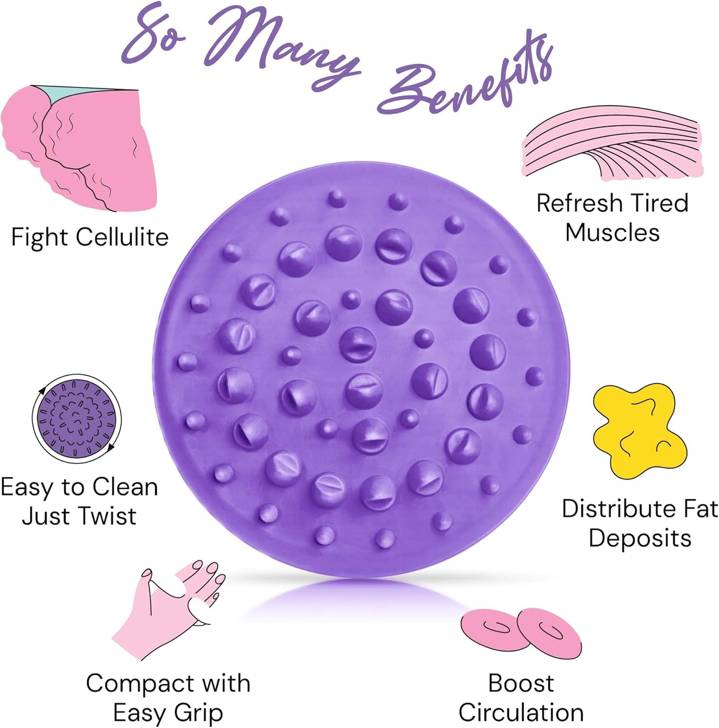 Scala Silicone Cellulite Massager, Bath Shower Scrubber Accessories, Bathroom Toys, Cellulite Remover, Body Massager Tool, Exfoliator, Fat Roller Use with Creams and Oils, Purple