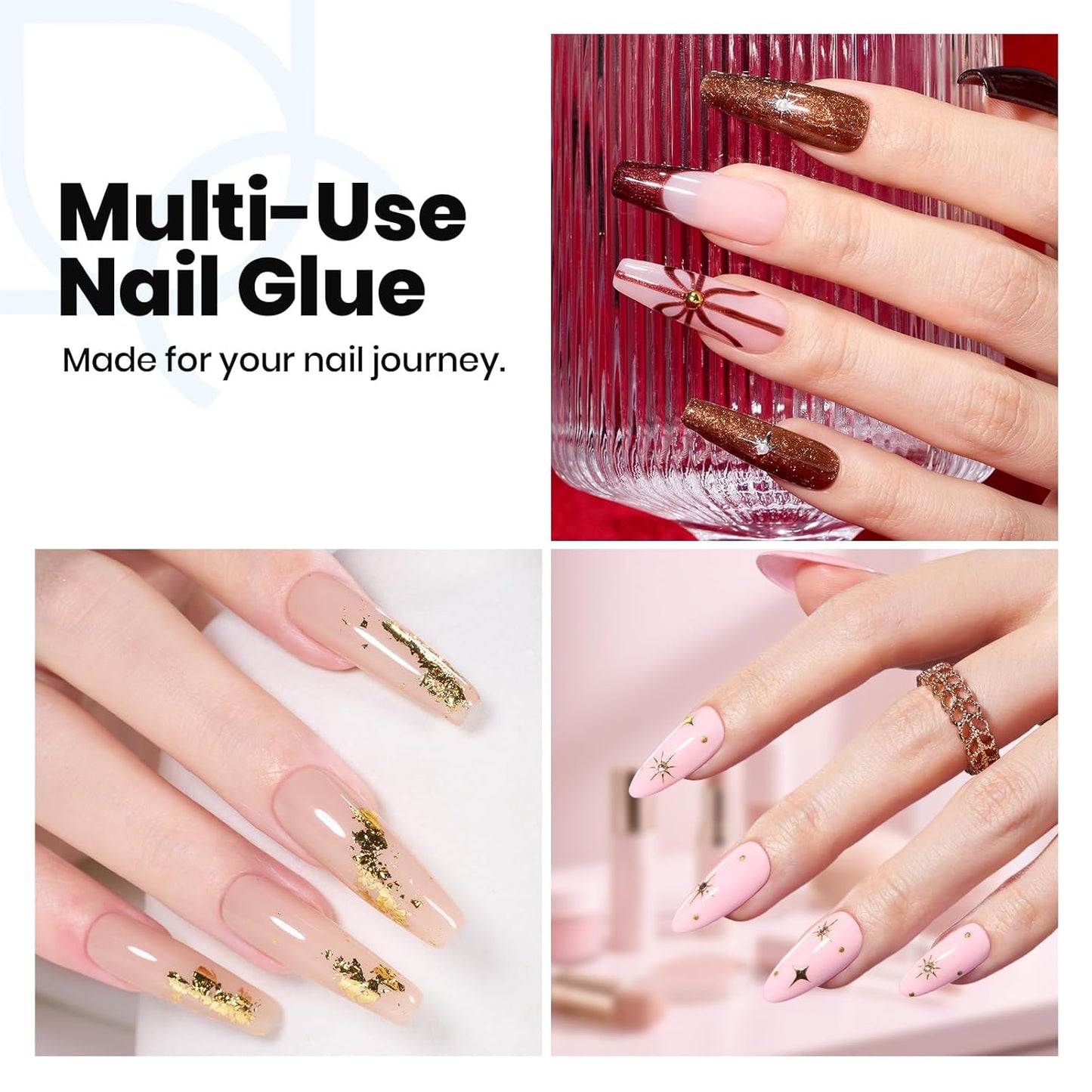 Beetles Hema-Free Nail Glue for Acrylic Nails Tips, TPO Free 2Pcs 10ml Long Lasting Uv Nail Glue for False Nail Tips, Clear Press On Nails, Skin-Friendly, U V Light Required