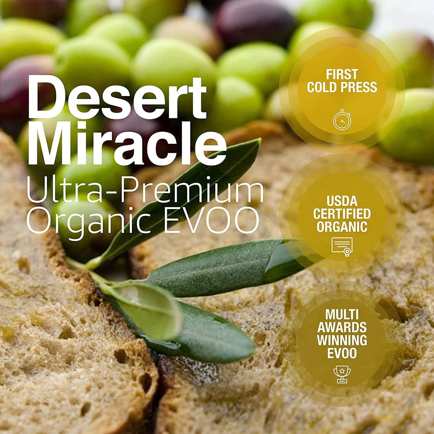 DESERT MIRACLE Cold Pressed Polyphenol Rich Moroccan Olive Oil, Extra Virgin Olive Oil with High Polyphenols, Organic, First Cold Pressed EVOO From Morocco, 5 Liter Can