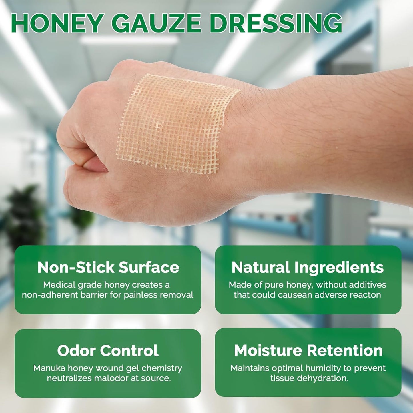 Honey Gauze Wound Dressing 4" x 4" Medical Grade Manuka Honey Wound Care Pads Honey Bandages for 1st & 2nd-Degree Burns, Abrasions, Cuts and Scalds (Individually Pack of 10)