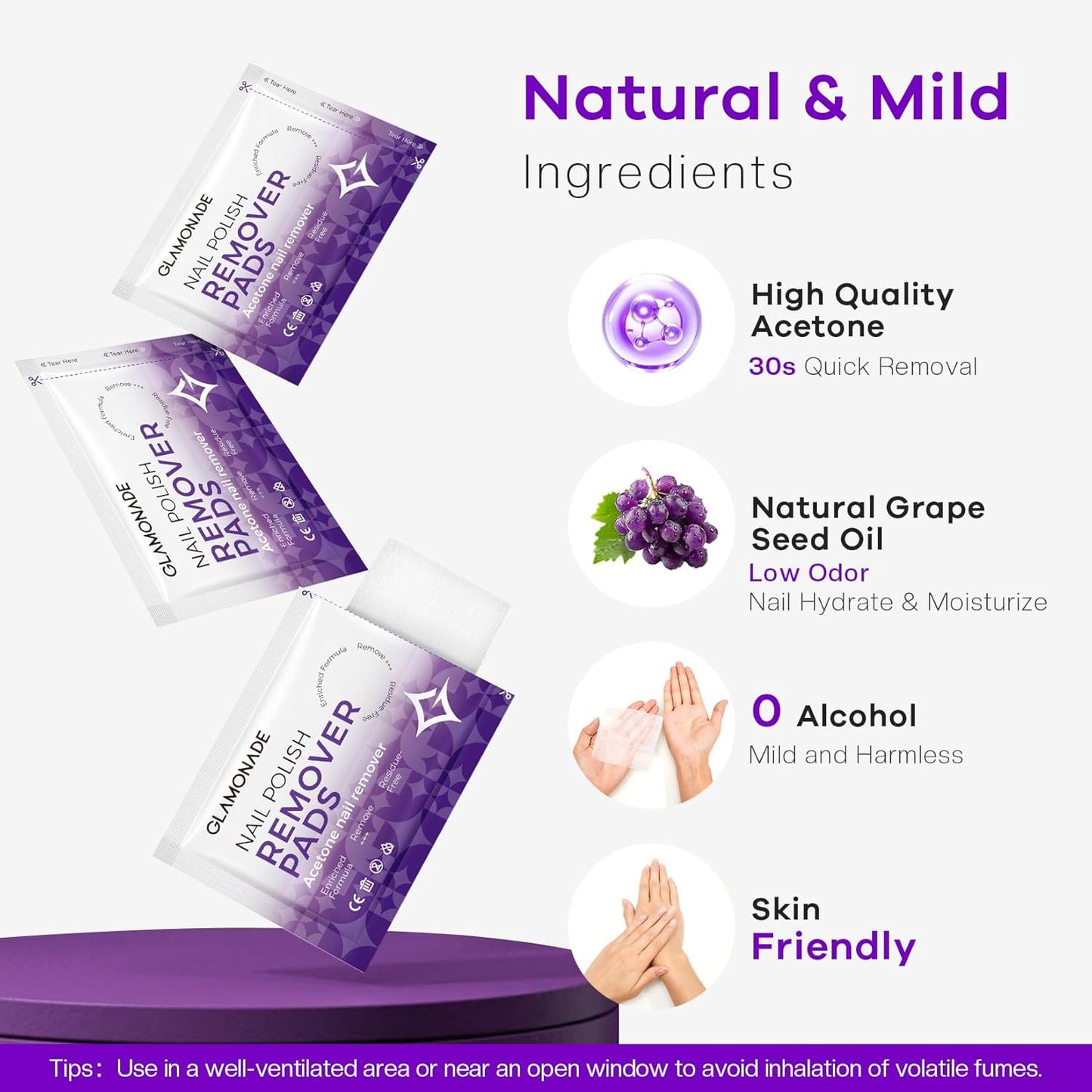 Nail Polish Remover Pads: Acetone Nail Polish Remover Wipes 50 PCS Professional Individually Wrapped Wet Wipes Rapidly Remove Gel Fingernail Polish Travel Kit for Home & Salon Supplies