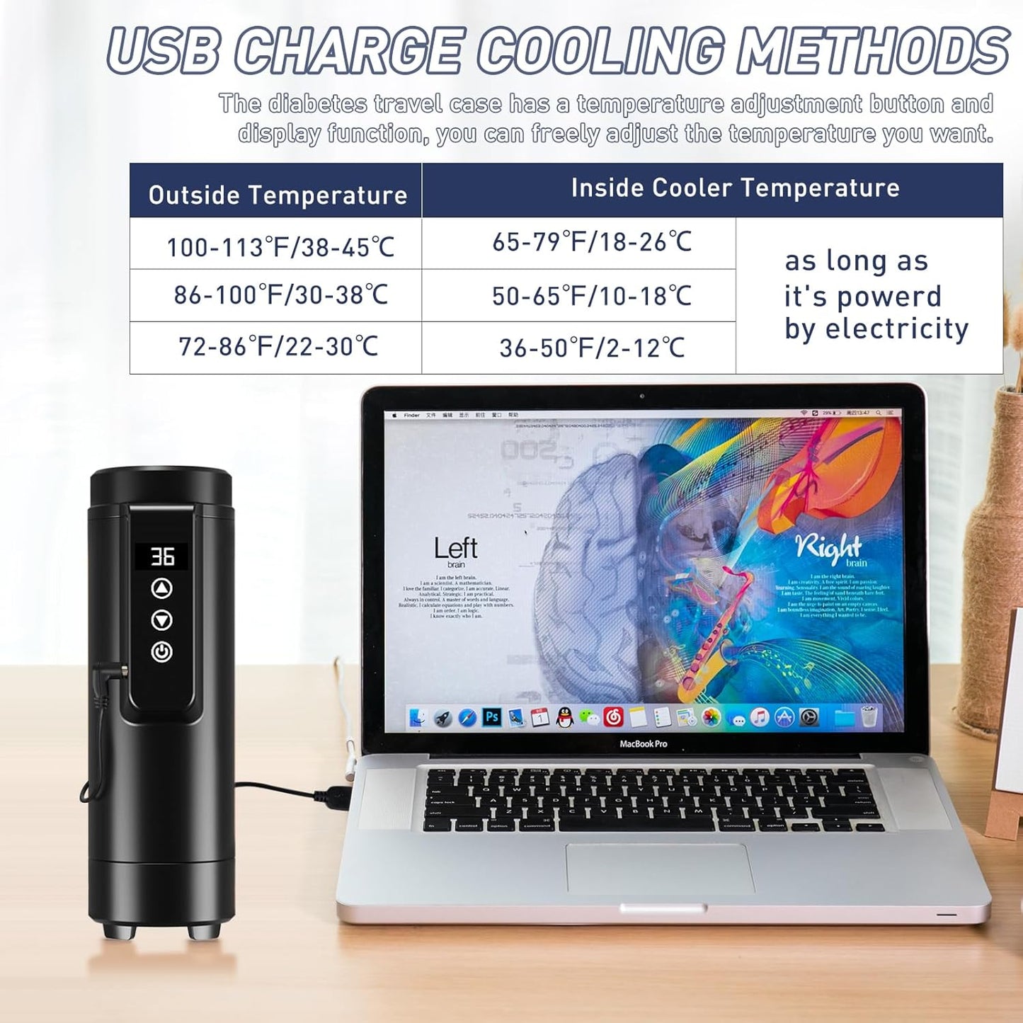 Insulin Cooler Travel Case Tsa Approved, USB Charger Diabetes Travel Case Medicine Organizer, 1-7 Pens Medication Cooler Refrigerated Medicine Box for Diabetic Supplies Carrying (Black)