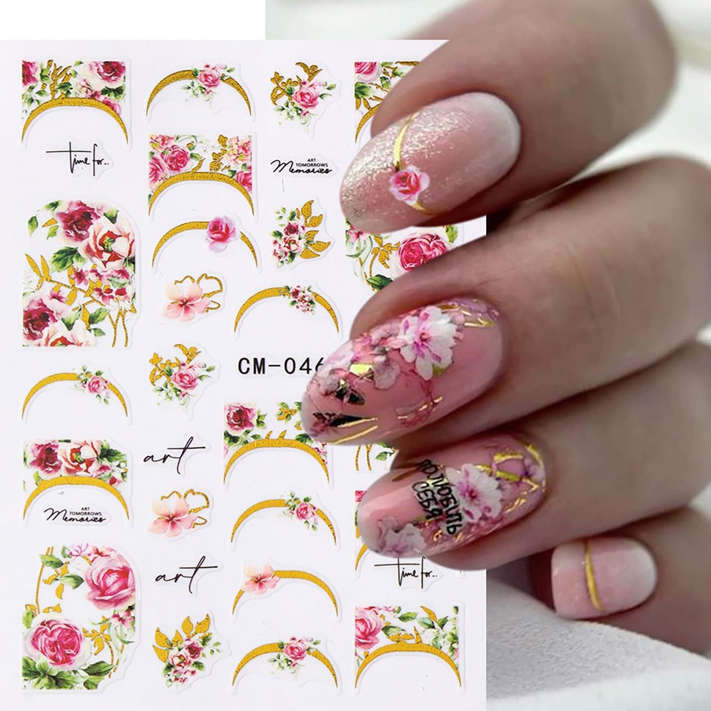 8 Sheets Flower Nail Art Sticker 3D Self-Adhesive Nails Stickers Floral Butterfly Nail Art Decals Holographic Blossom Decal for Women Hot Stamping French Manicure Stickers DIY Nail Supplies