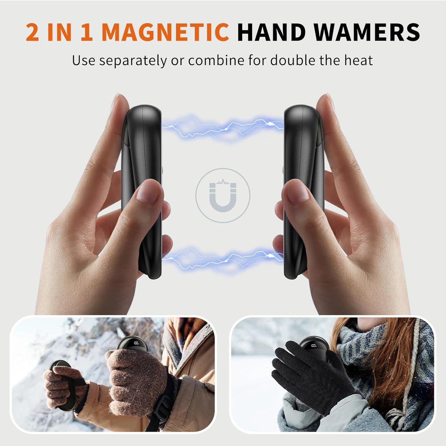Hand Warmers Rechargeable 2 Pack Magnetic Electric Hand Warmer with Digital Display, Portable Pocket Hand Warmer, for Men Women, Outdoors, Games, Camping, Hunting