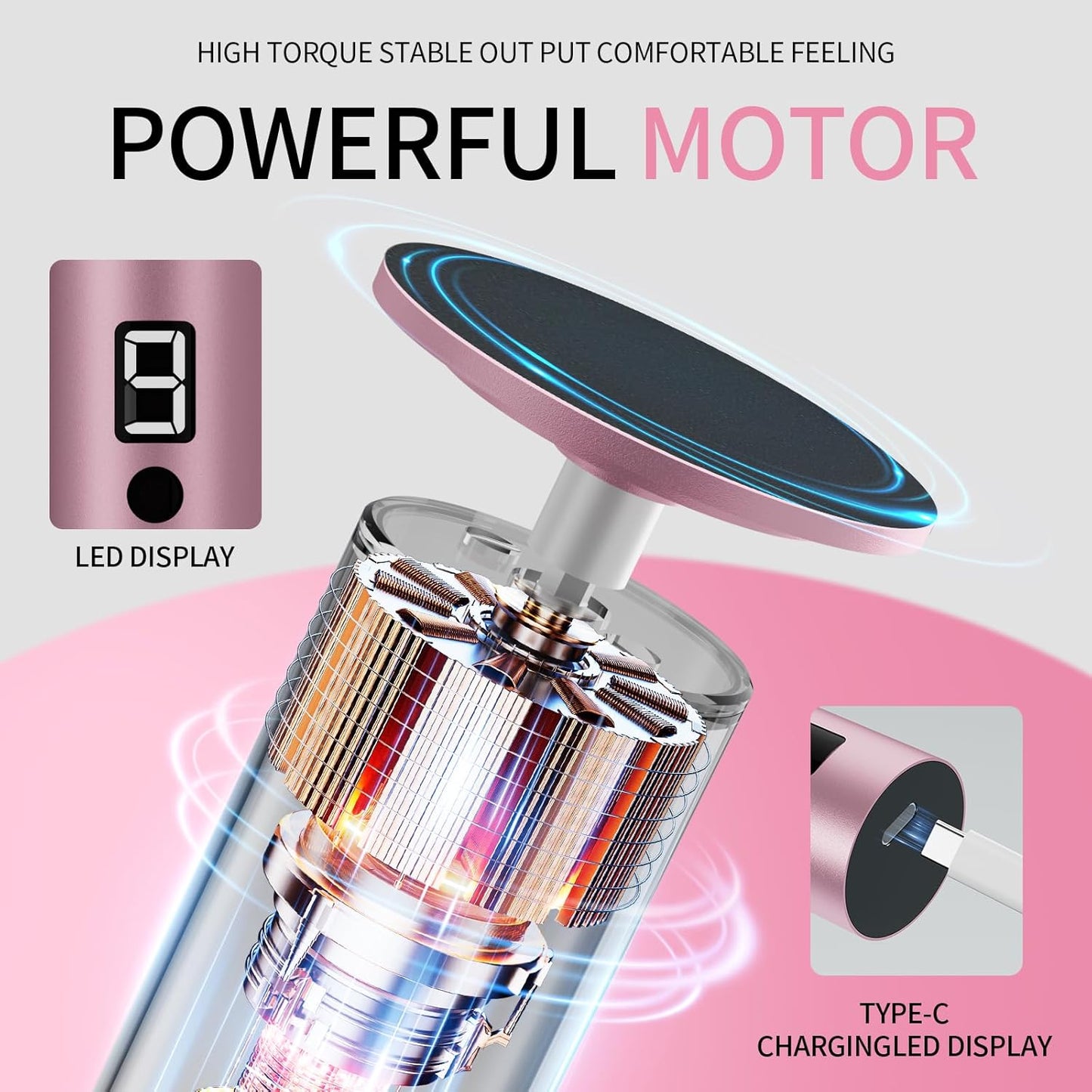 Professional Electric Foot File Tool -Callus Remover Rotating Grinder,1200mAh Rechargeable Battery, 1-Hour Continuous Use, Foot Drill & Sander,Adjustable Speed Foot Files for Deadskin(Pink)