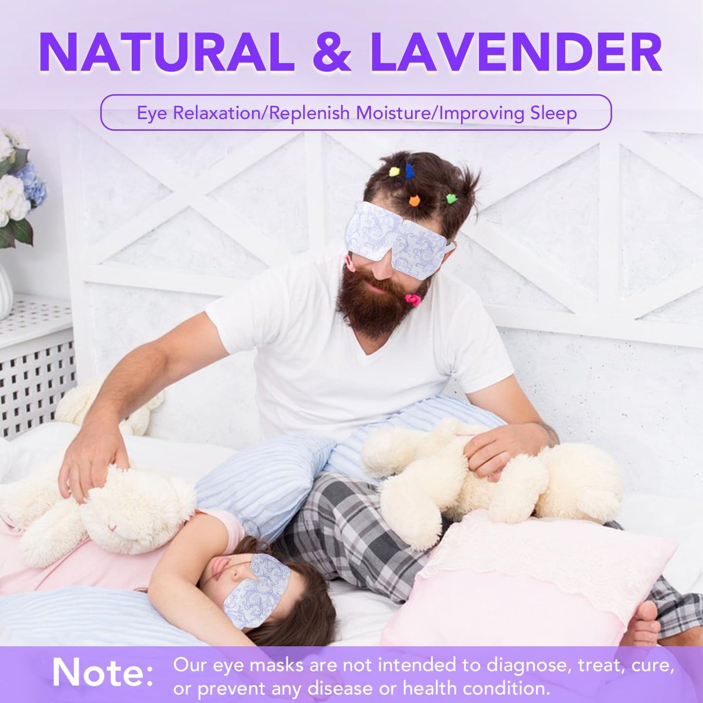 XPCARE 48 Pack Steam Eye Masks for Dry Eyes, Self Heated Steam Warm Eye Mask, Disposable Heated Eye Mask for Dark Circles, Puffy Eyes, Relief Stress Eye Fatigue（Lavender）