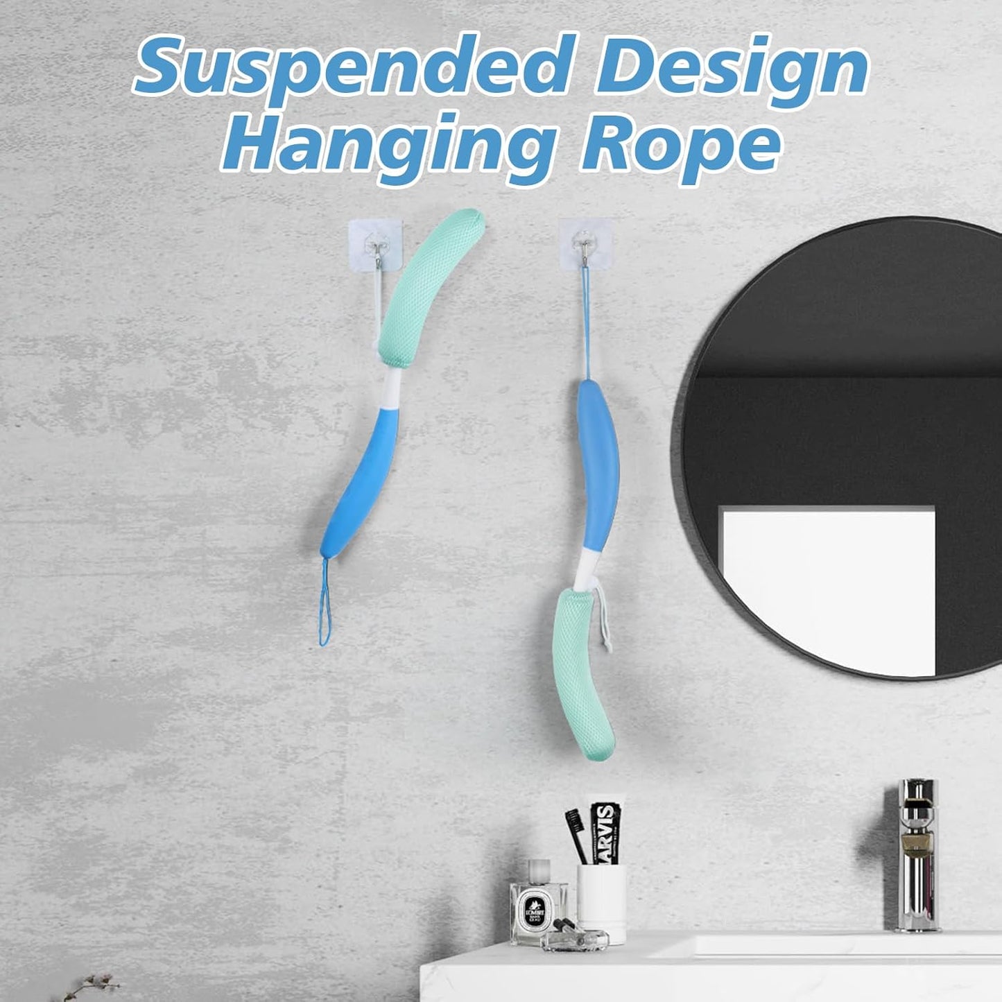 15.35" Back Bath Brush with Sponge,Back Scrubber Bath Mesh with Anti-Slip Curved Long Handle Bath Body Brush for Elderly Aid Bathing and Shower