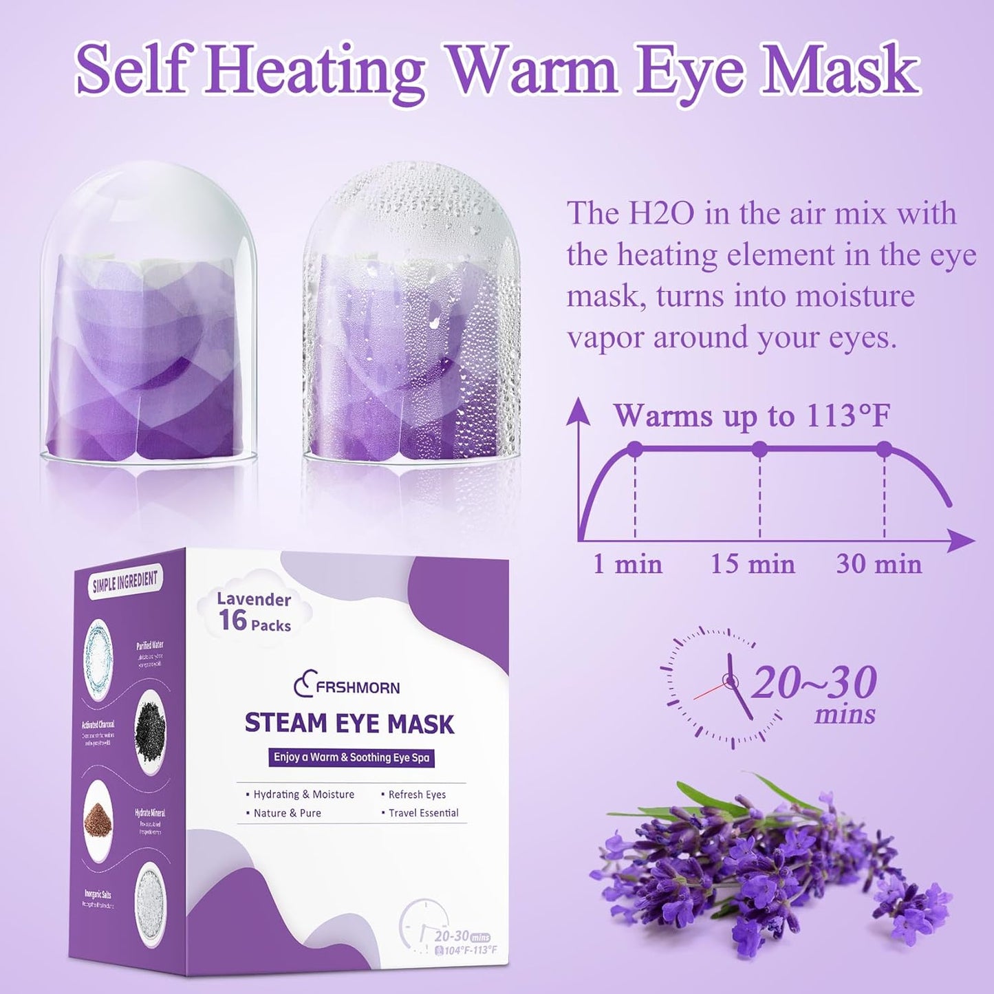 16 Packs Steam Eye Mask, Heated Eye Mask for Sleeping, Warm Compress for Eyes, Self Heating Disposal Eye Mask Comfortable Sleep Mask for Home, Office, Spa, Travel Essentials (Lavender)