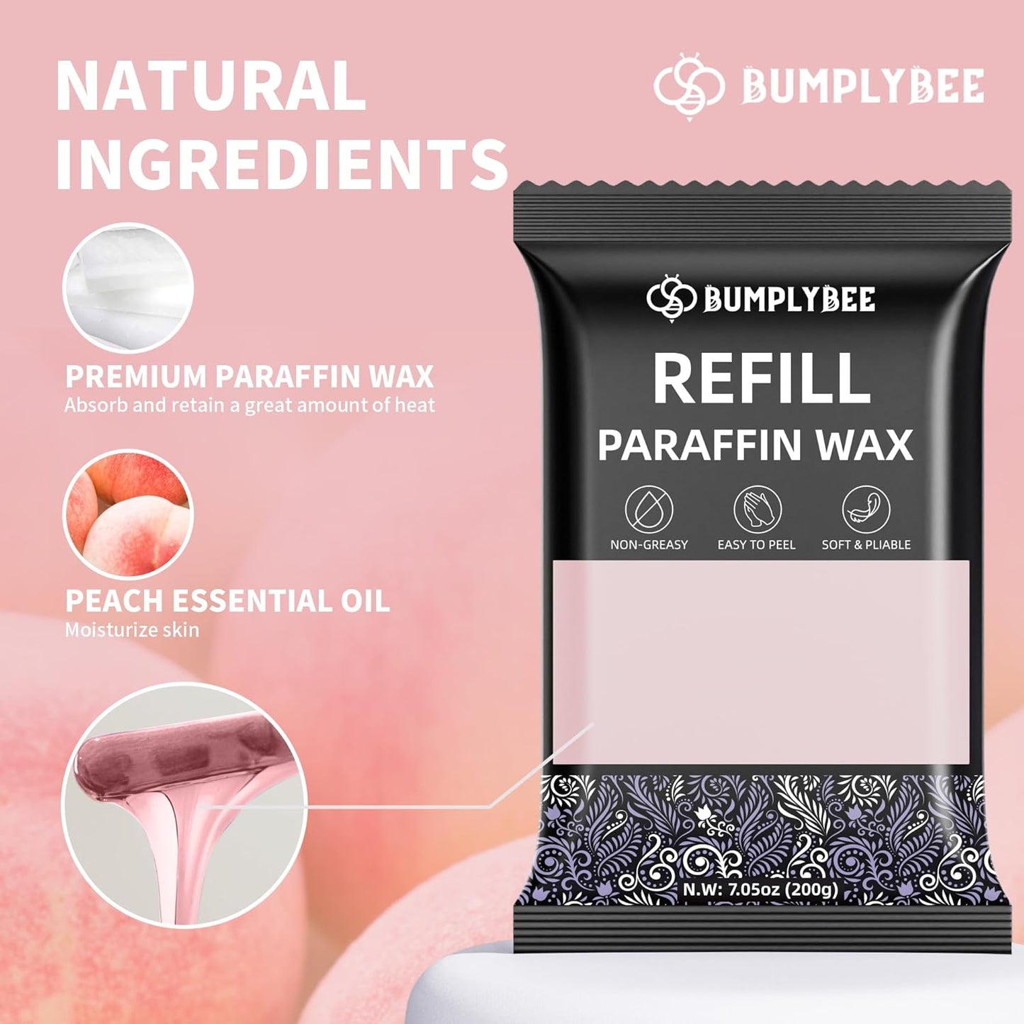 Paraffin Wax Kit - 10 Packs Peach Scent Refills With Silicone Brush for Hands and Feet - Skin Moisturizing, Non-Greasy, Easy-Peeling