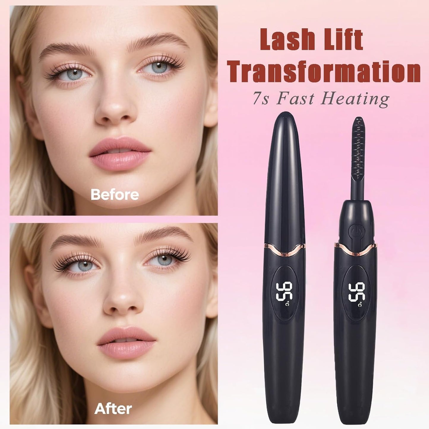 Heated Eyelash Curlers Electric Eyelash Curler with LED Display, 4 Temperature Modes Anti-Burn USB Rechargeable Natural Curling 24H Long Lasting for Women Makeup Tools Gifts