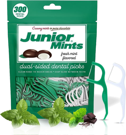 Flavored Floss Picks, 300 Count, Dental Floss Picks for Teeth with Fun Fruit Flavors, Flosser Picks for Adults and Children, | Mint Flavor